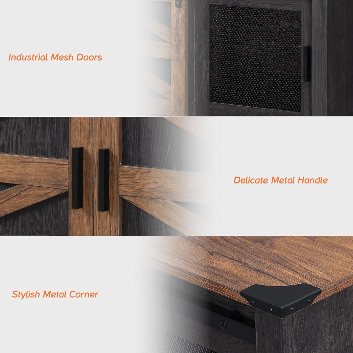 WAMPAT Farmhouse TV Stand for 65 Inch TV, Antique Black & Brown Entertainment Center with Sliding Barn Doors and Mesh Doors, Tall Media Console with Open Storage Space for Living Room, 59x15.4x31