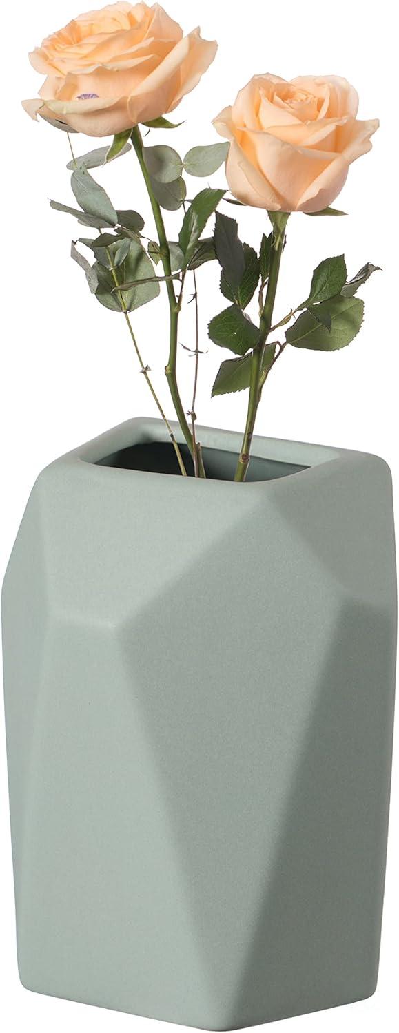 Uniquewise Decorative Ceramic Multi Paned Vase, Modern Style Centerpiece Table Vase Set of 3, Beige Large, White Medium, And Green Small
