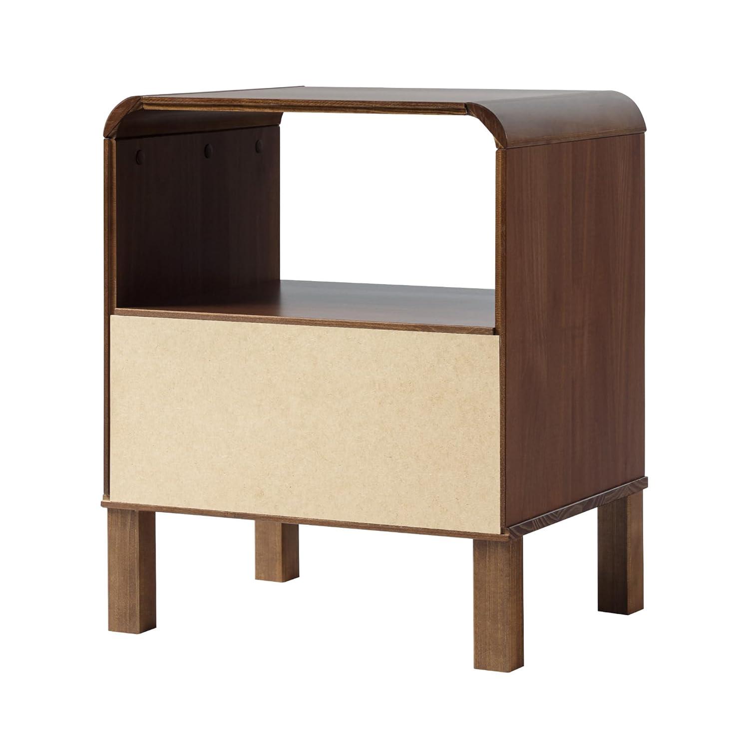 Brown Solid Pine Wood 1-Drawer Nightstand with Open Cubby