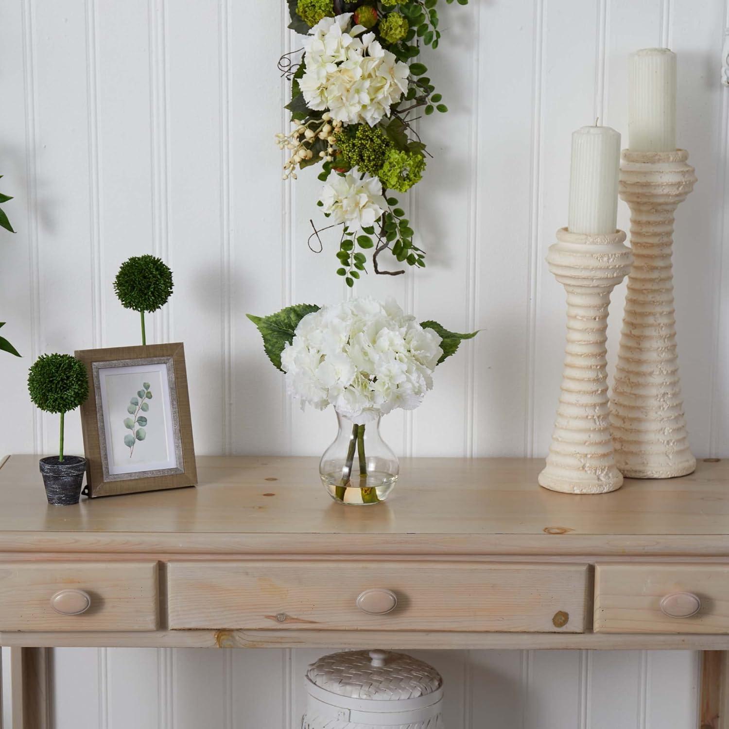 Nearly Natural Blooming Hydrangea with Vase Arrangement
