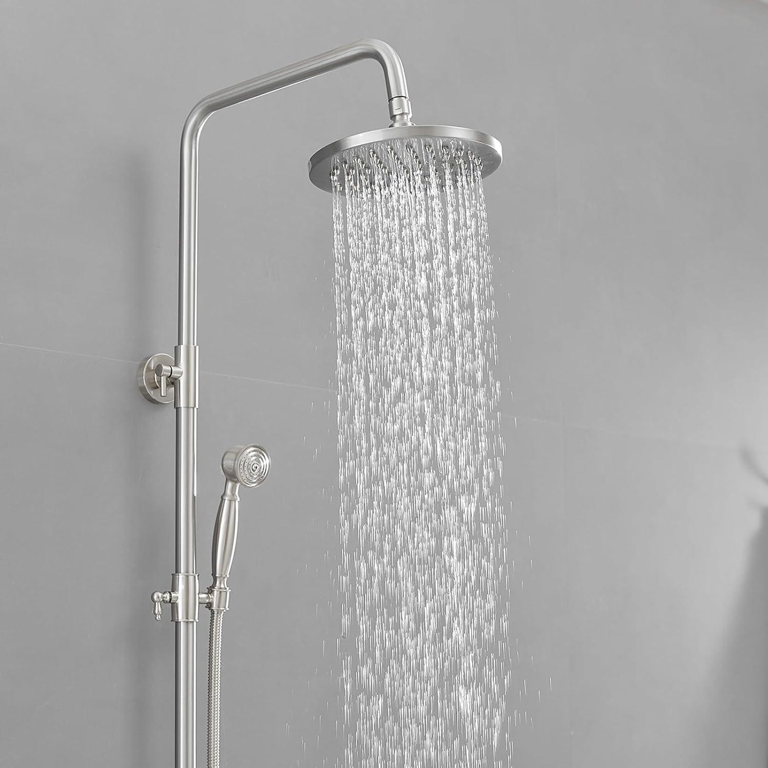 Outdoor Shower Kit, Bathroom Shower Feature Shower System Set, Outside Shower Faucet High Pressure Wall Mount, Brushed Nickel