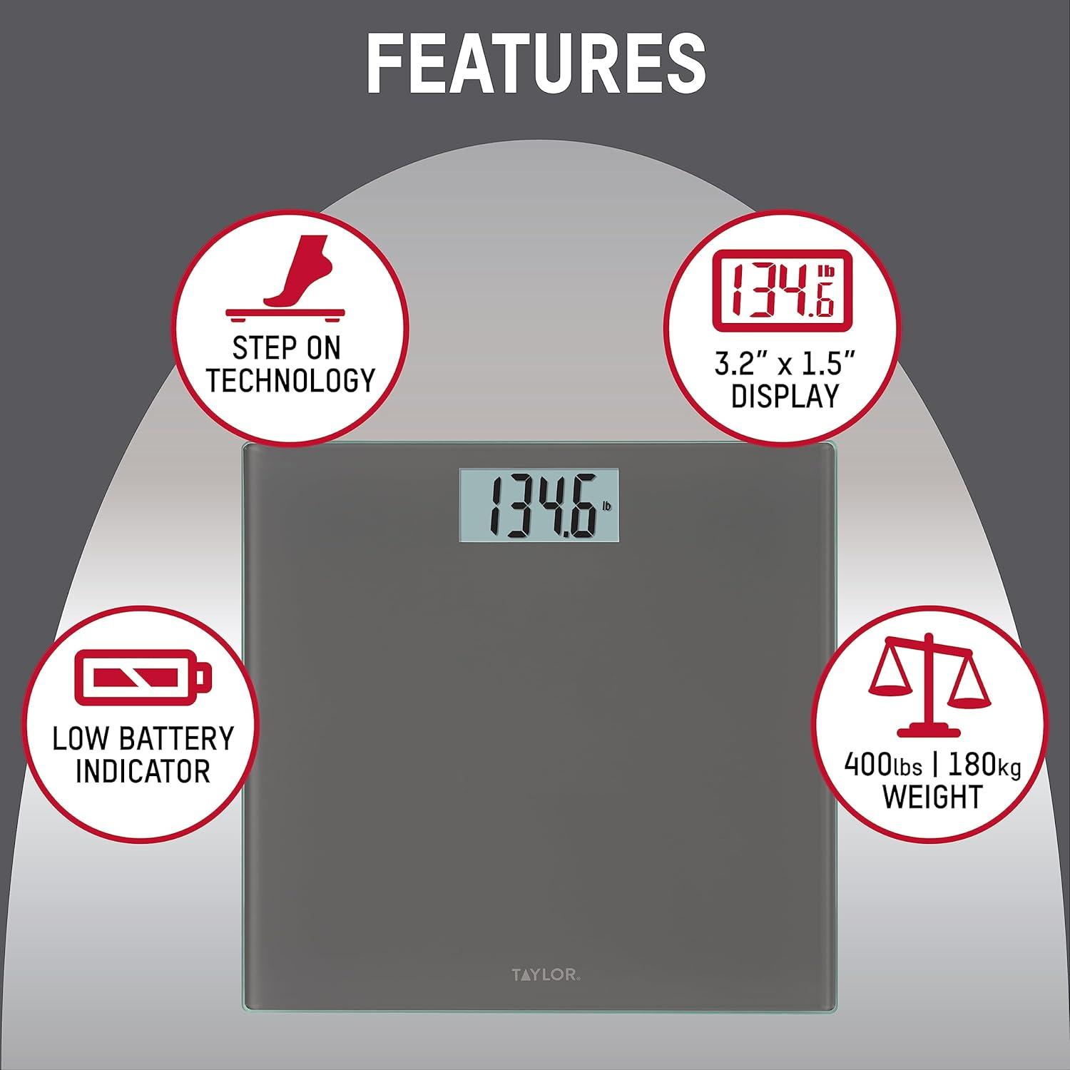 Taylor Digital Scale, 400 LB Capacity, 11.8 x 11.8 Inches