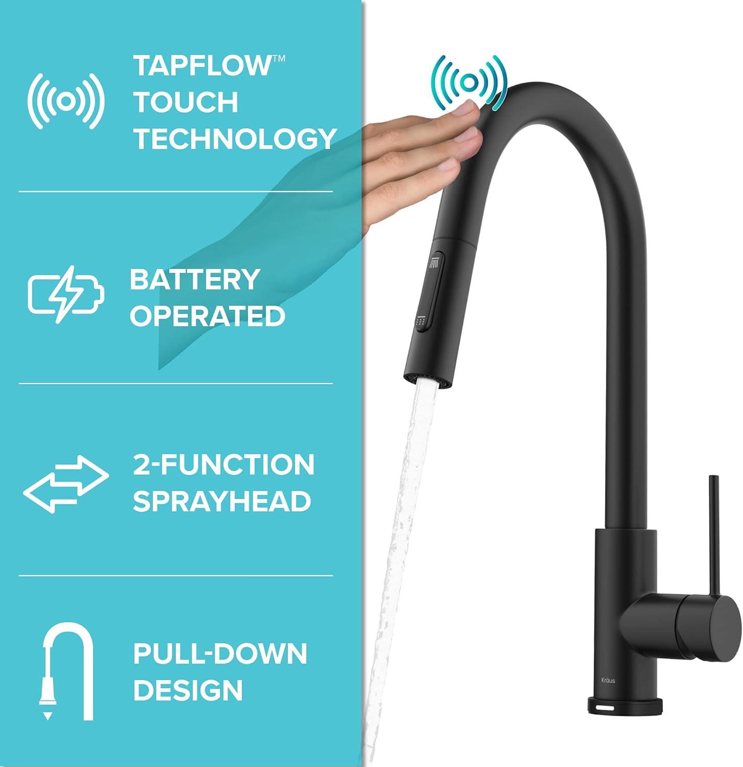 Matte Black Touch-Control Kitchen Faucet with Pull-Down Sprayer