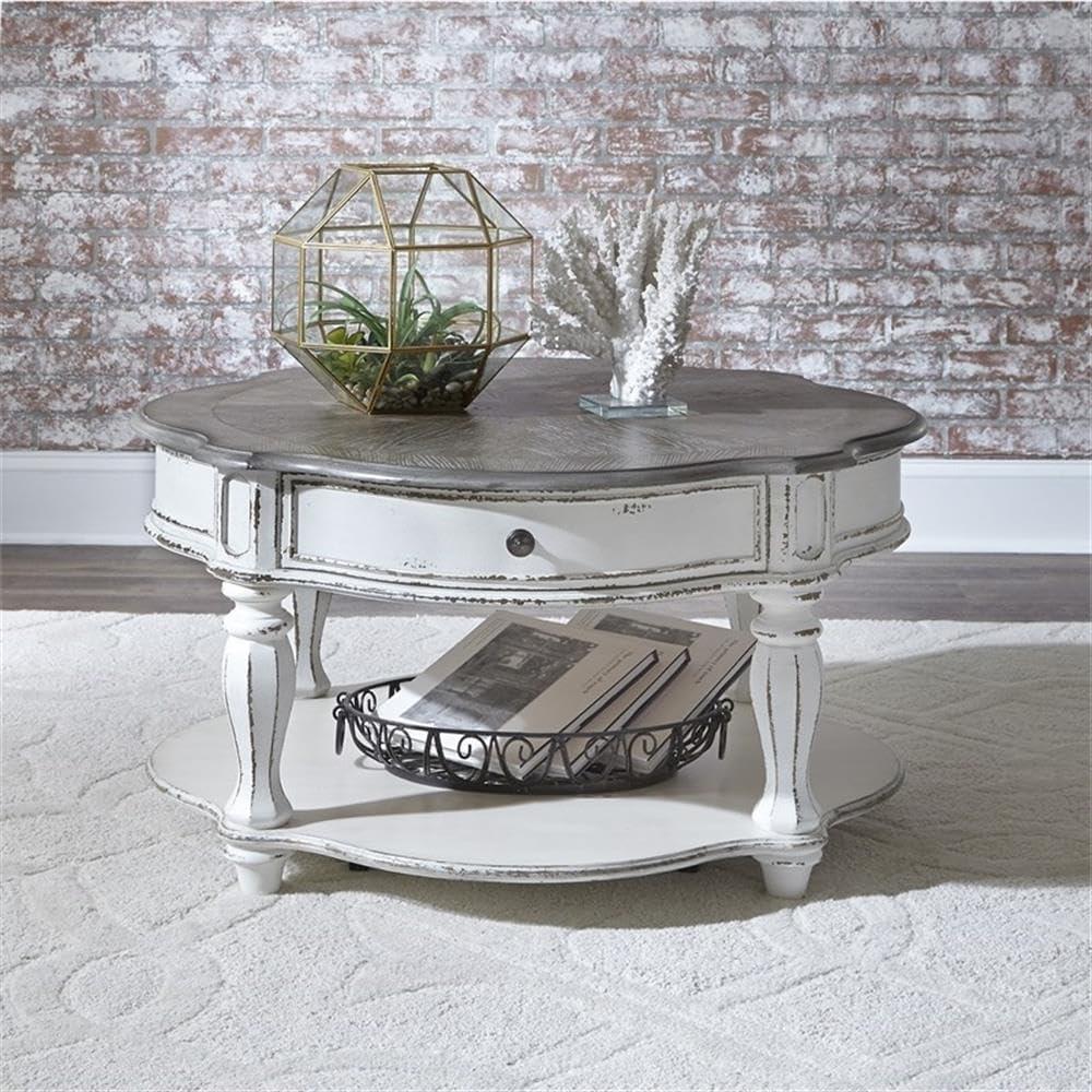 Magnolia Manor 3-Piece Antique White and Brown Coffee Table Set