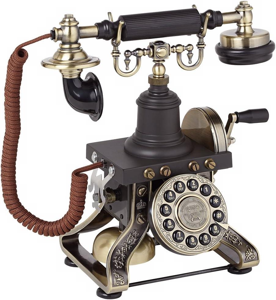 DecMode Vintage Telephone Accent Décor with Tarnish Black and Brass Finish, 10"W x 12"H