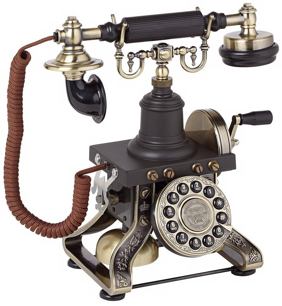 DecMode Vintage Telephone Accent Décor with Tarnish Black and Brass Finish, 10"W x 12"H