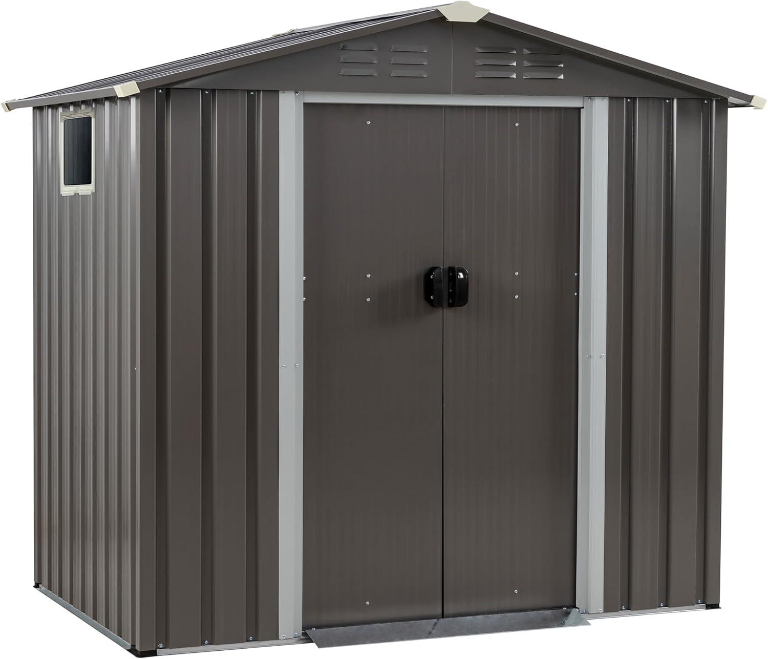 Futzca  6 x 4 x 6 FT Outdoor Metal Tool Shed Clearance with Lockable Door, Waterproof (Grey) - N/A 6x4x6 FT /Grey