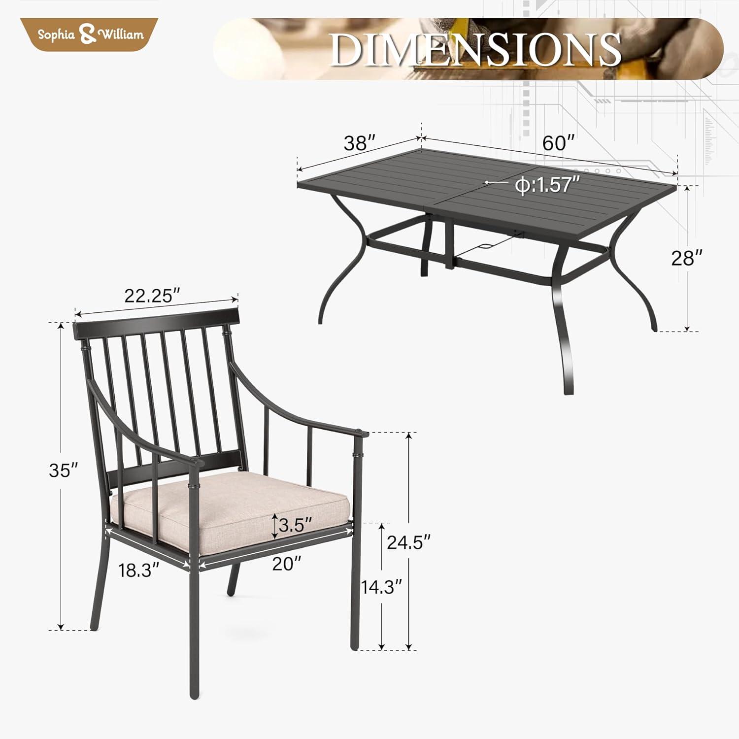 Argyri 6-Person Black Metal Outdoor Dining Set with Cushions