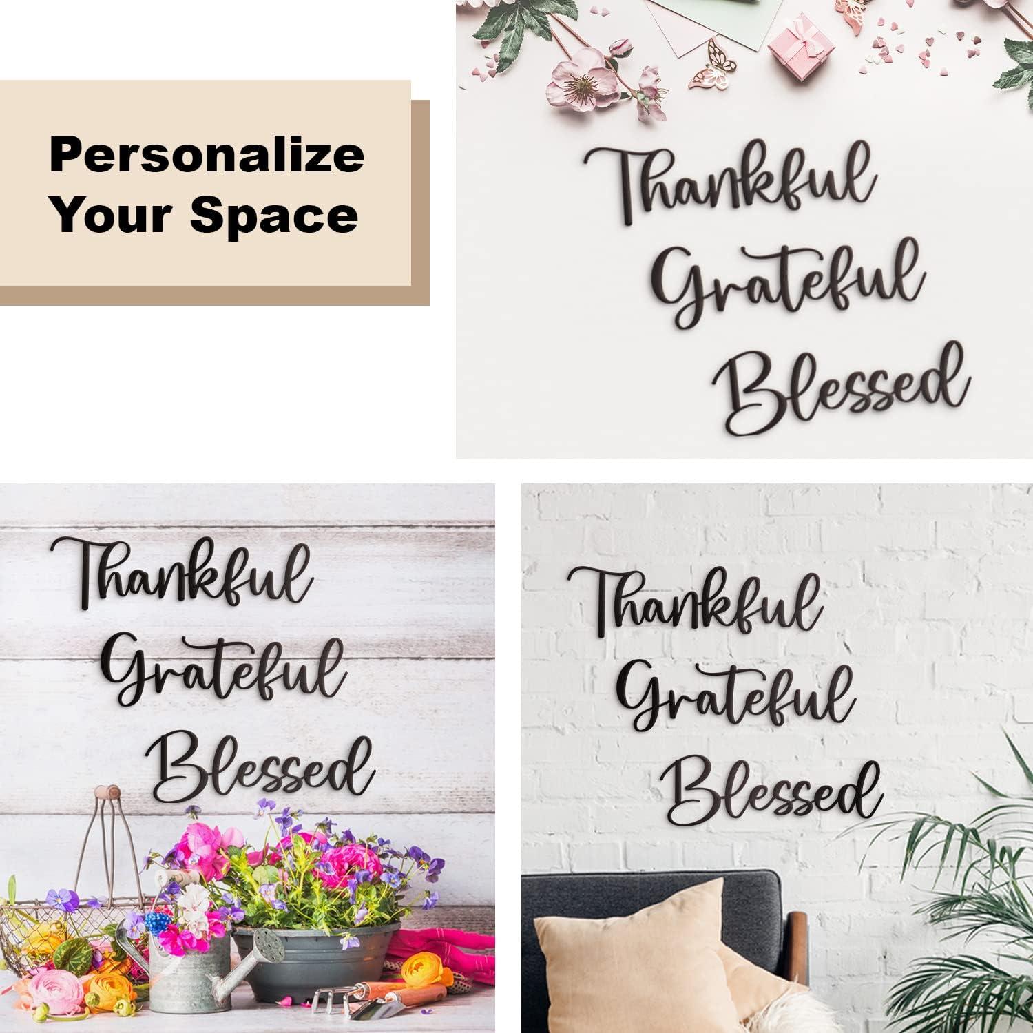Vivegate Metal Wall Art Decor - 17.5'' x 15.5'' Thankful Grateful Blessed Signage, 3 Pieces, Black, Durable Sign for Home Decor