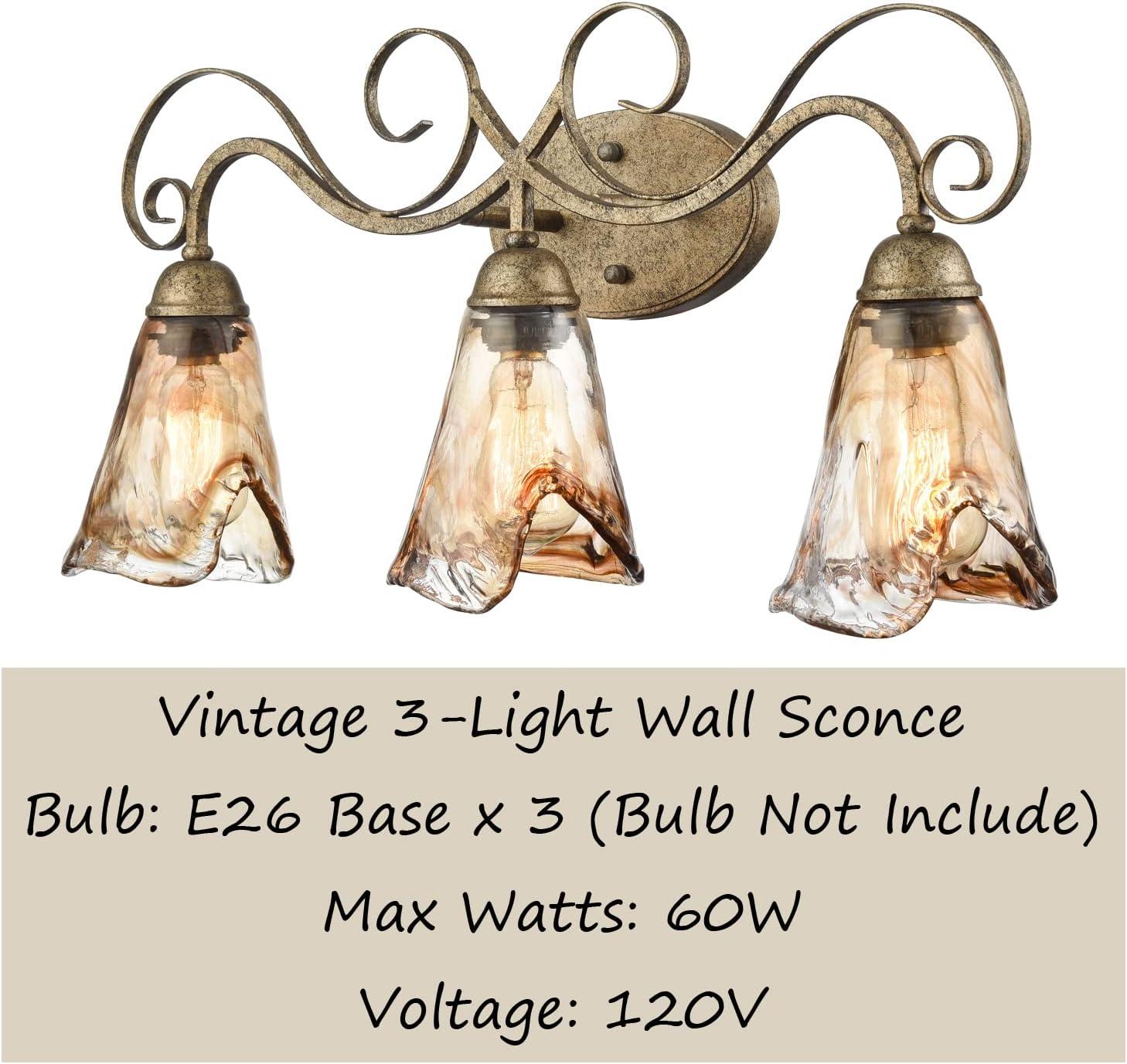 Amber Glass and Bronze 3-Light Vanity Fixture