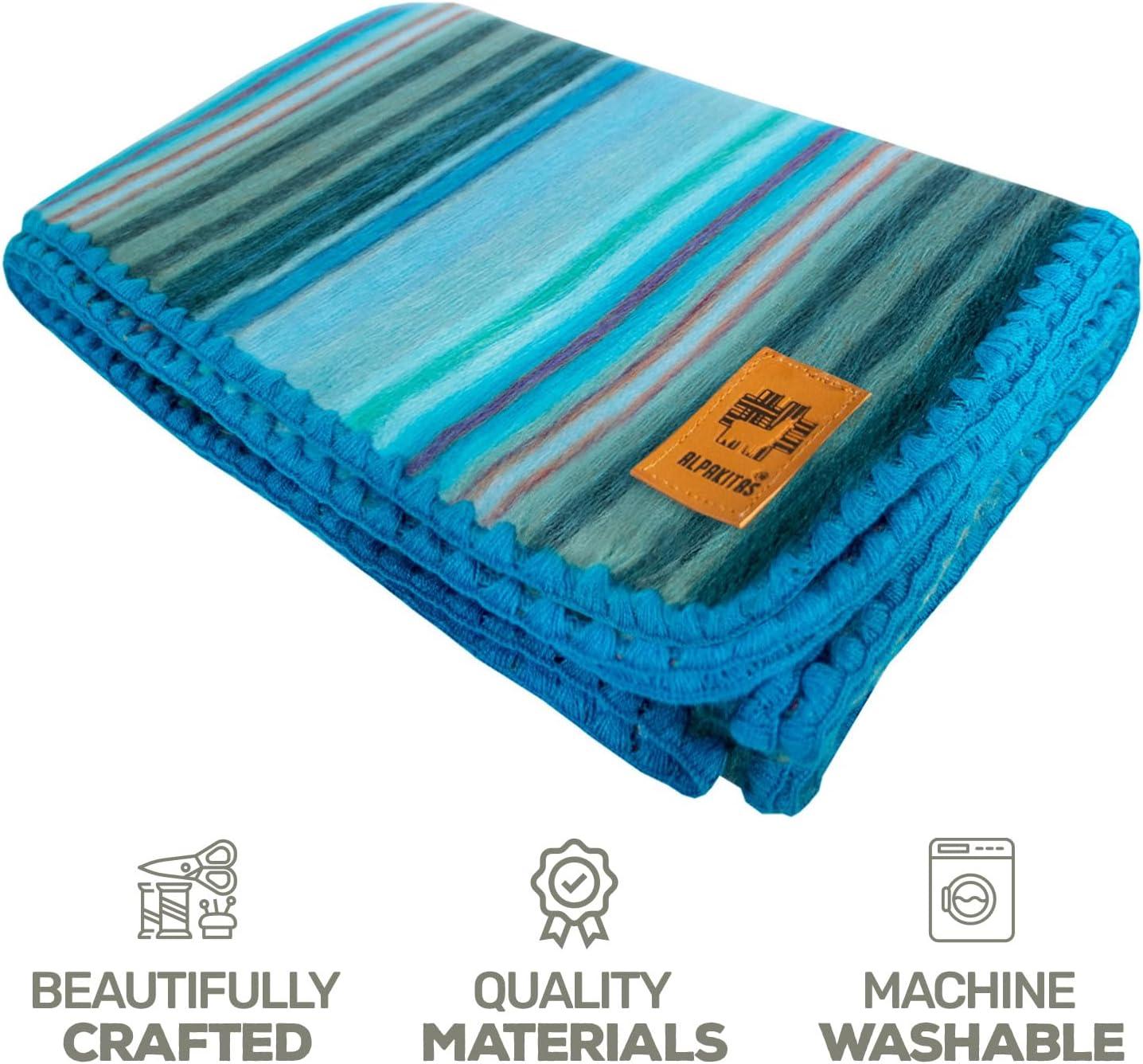 ALPAKITAS Alpaca Wool Soft Blanket | Queen Size Blanket | Cozy Throw Blanket, Lightweight, Breathable, Hypoallergenic, Premium Handmade | 87 x 64 inches (Light Turquoise)