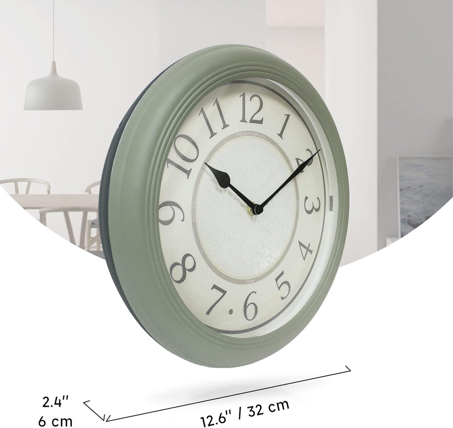 PresenTime & Co 12.6" Indoor Luminous Clock, Silent no ticking, Paris sage green, Lighted Clock with Smart Sensor to turn on/off lights in Low/bright light.