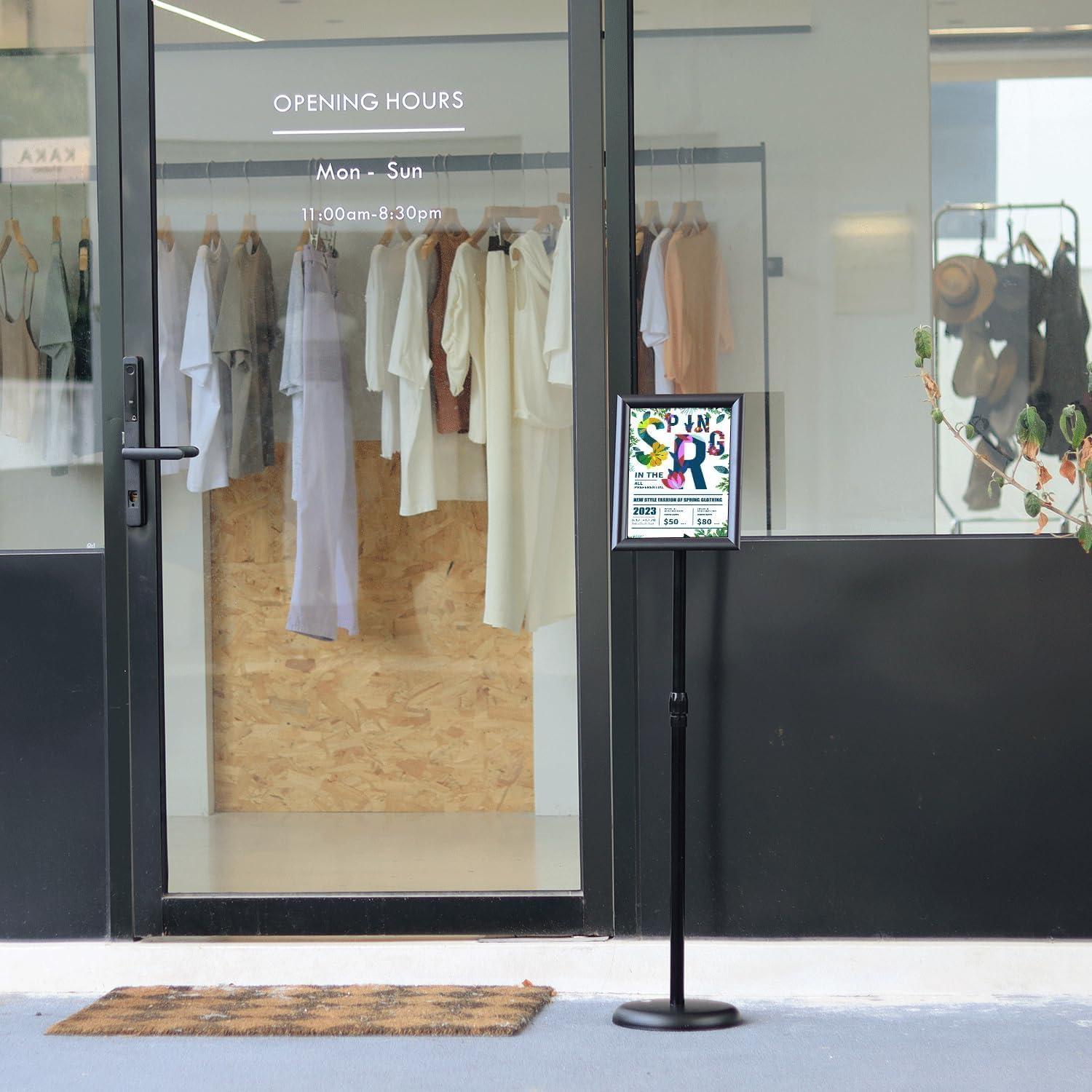 Adjustable Sign Holder Stand 8.5x11 inch,Pedestal Floor Signage Standing Holder with Heavy Duty Base, Aluminum Snap Open Frame Display for Business Restaurant, Mall,Schools-1 Pack