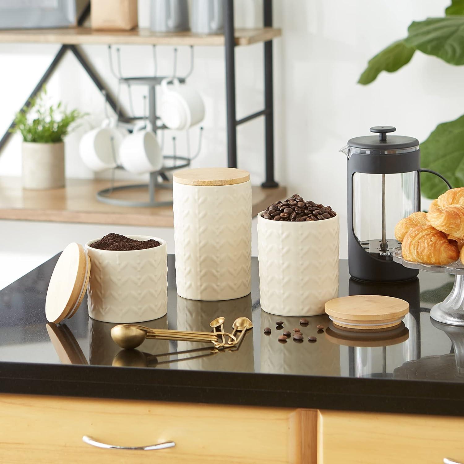 Design Imports Antique White Matte Retro Vine Texture Ceramic Canister Set/3