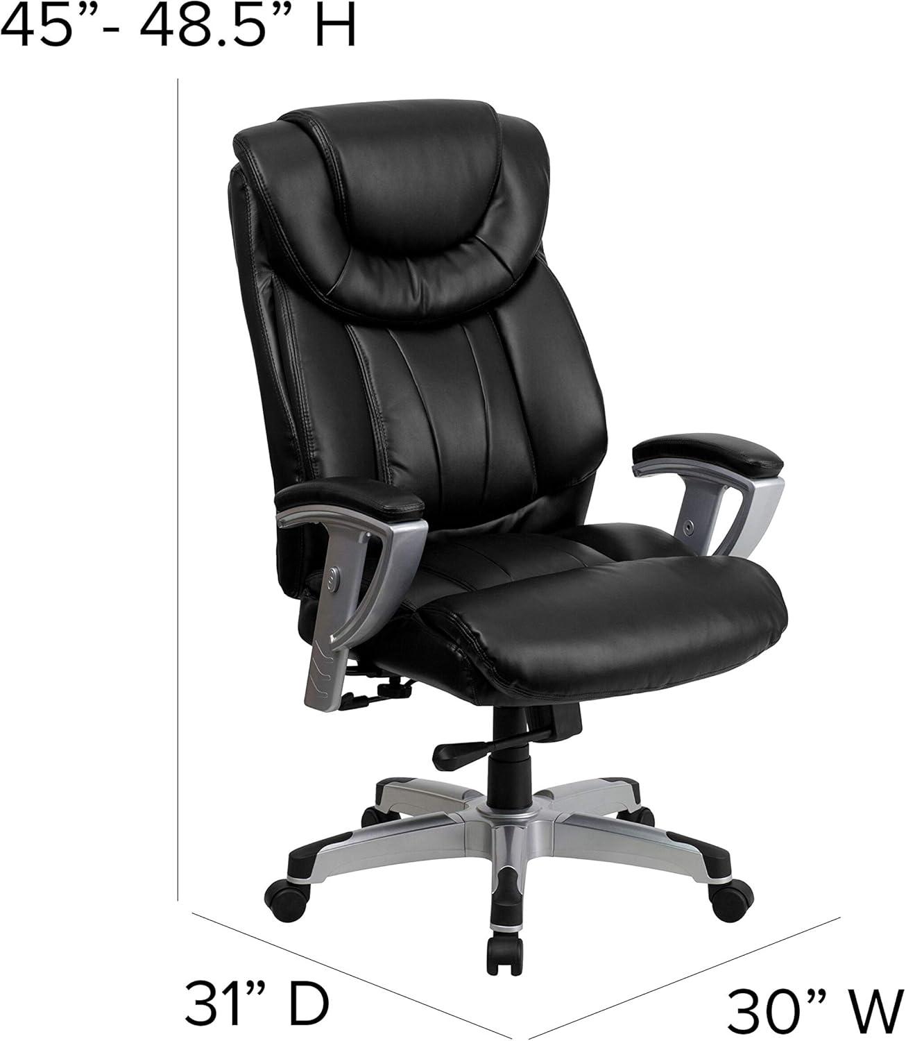 Flash Furniture HERCULES Series Big & Tall 400 lb. Rated Black LeatherSoft Executive Ergonomic Office Chair with Silver Adjustable Arms