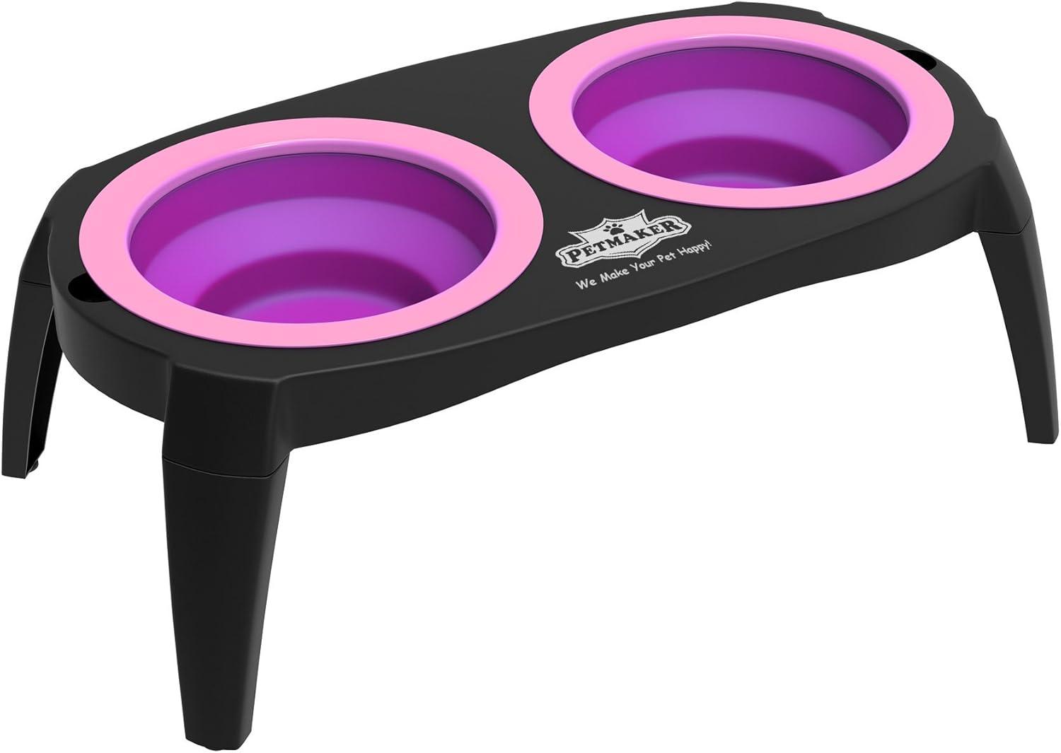 PETMAKER Raised Cat and Dog Food Bowl Stand, Pink