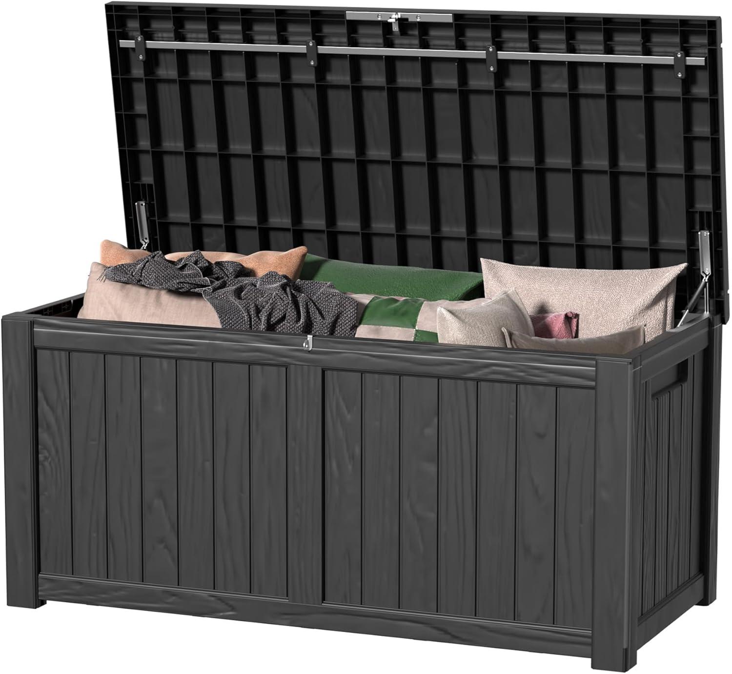 Hokku Designs Waterproof 120 Gallon Large Outdoor Indoor Patio Storage Deck Box , Outside Storage Bin for Cushion Pillows, Towels, Garden Tools