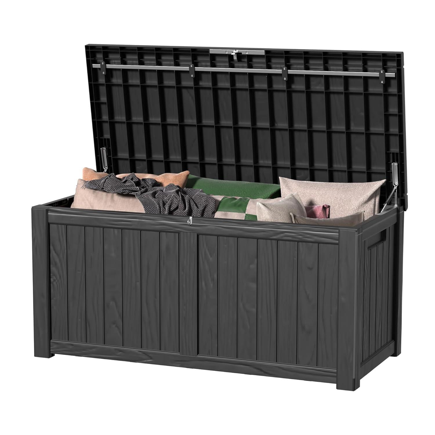 Hokku Designs Waterproof 120 Gallon Large Outdoor Indoor Patio Storage Deck Box , Outside Storage Bin for Cushion Pillows, Towels, Garden Tools