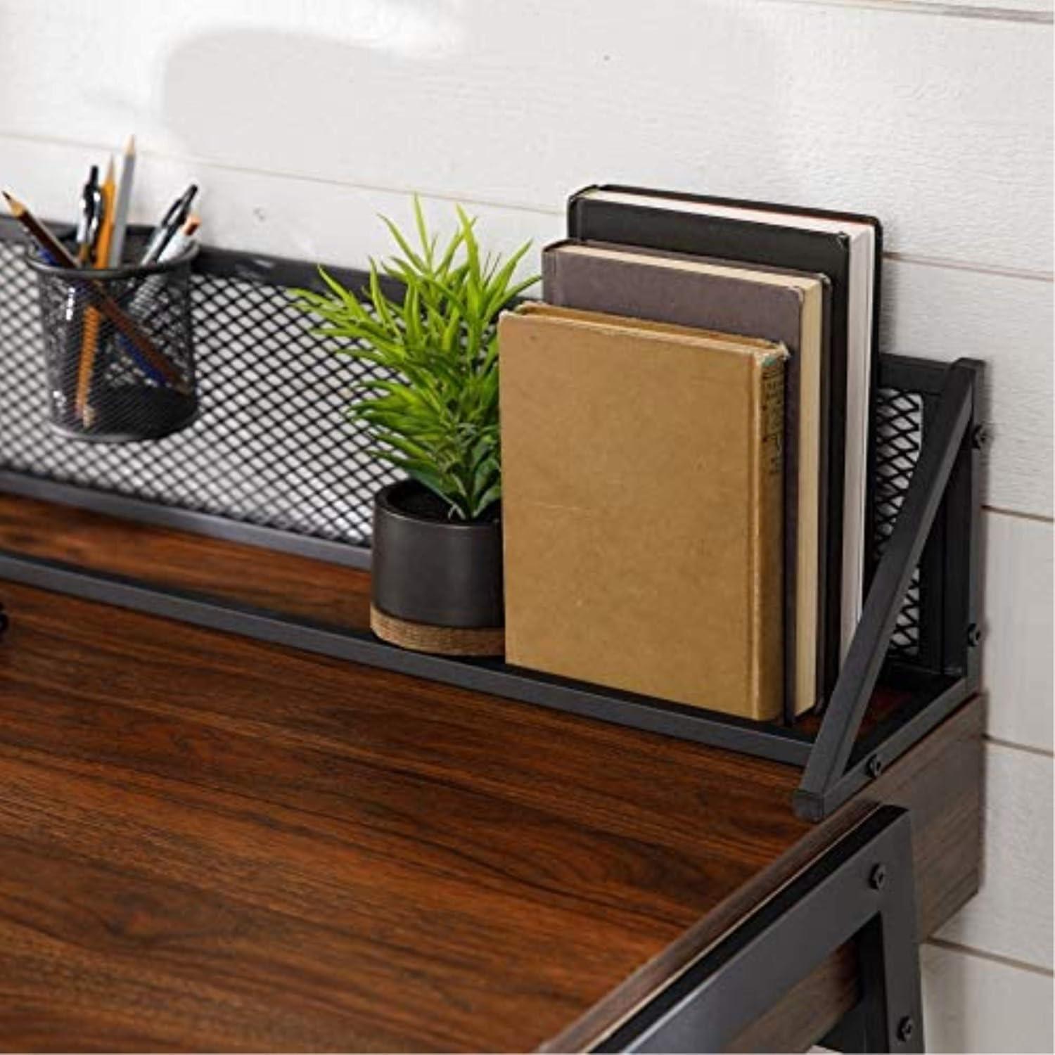 xrboomlife Industrial Mesh Wood Laptop Computer Writing Desk Home Office Workstation Small  42 Inch  Slate Grey