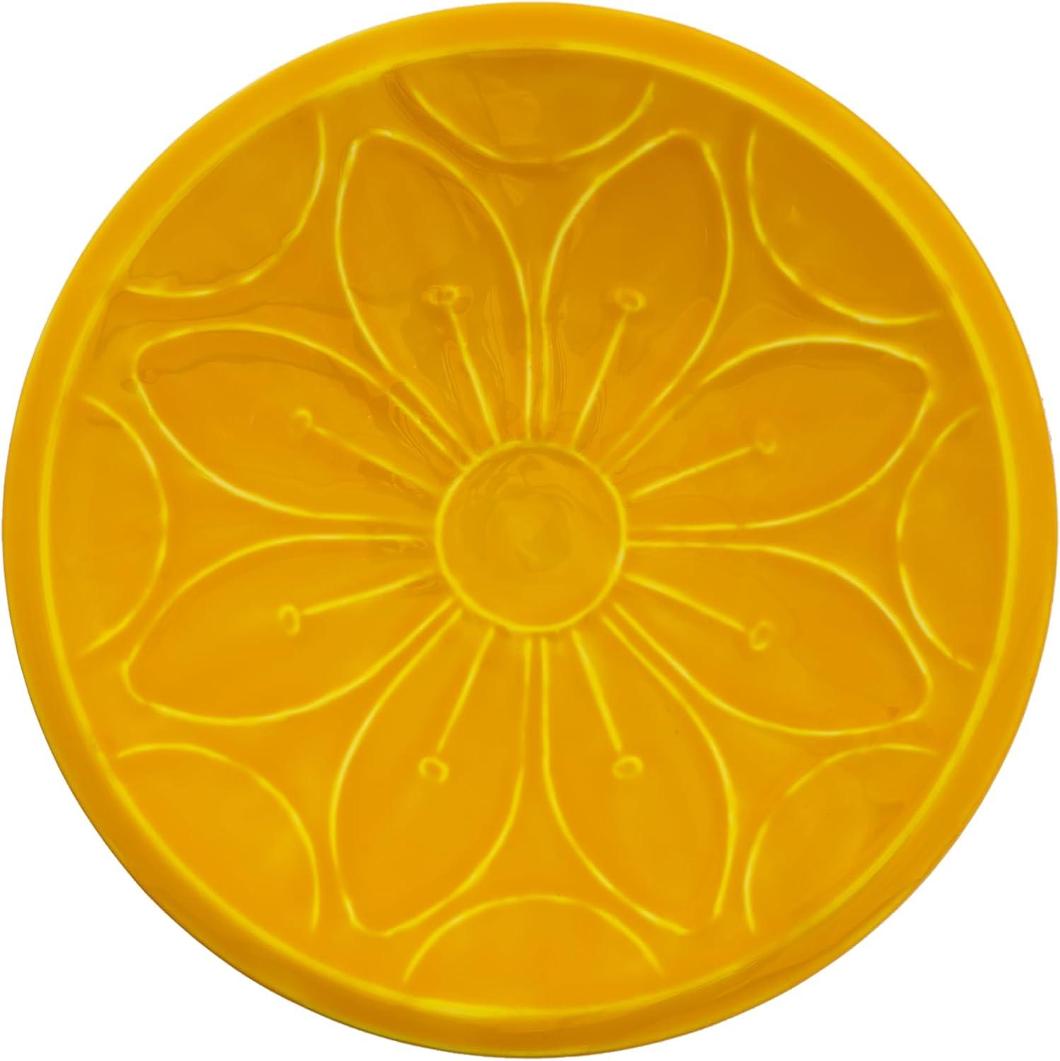 Sunflower Yellow Glass Birdbath with Iron Stake