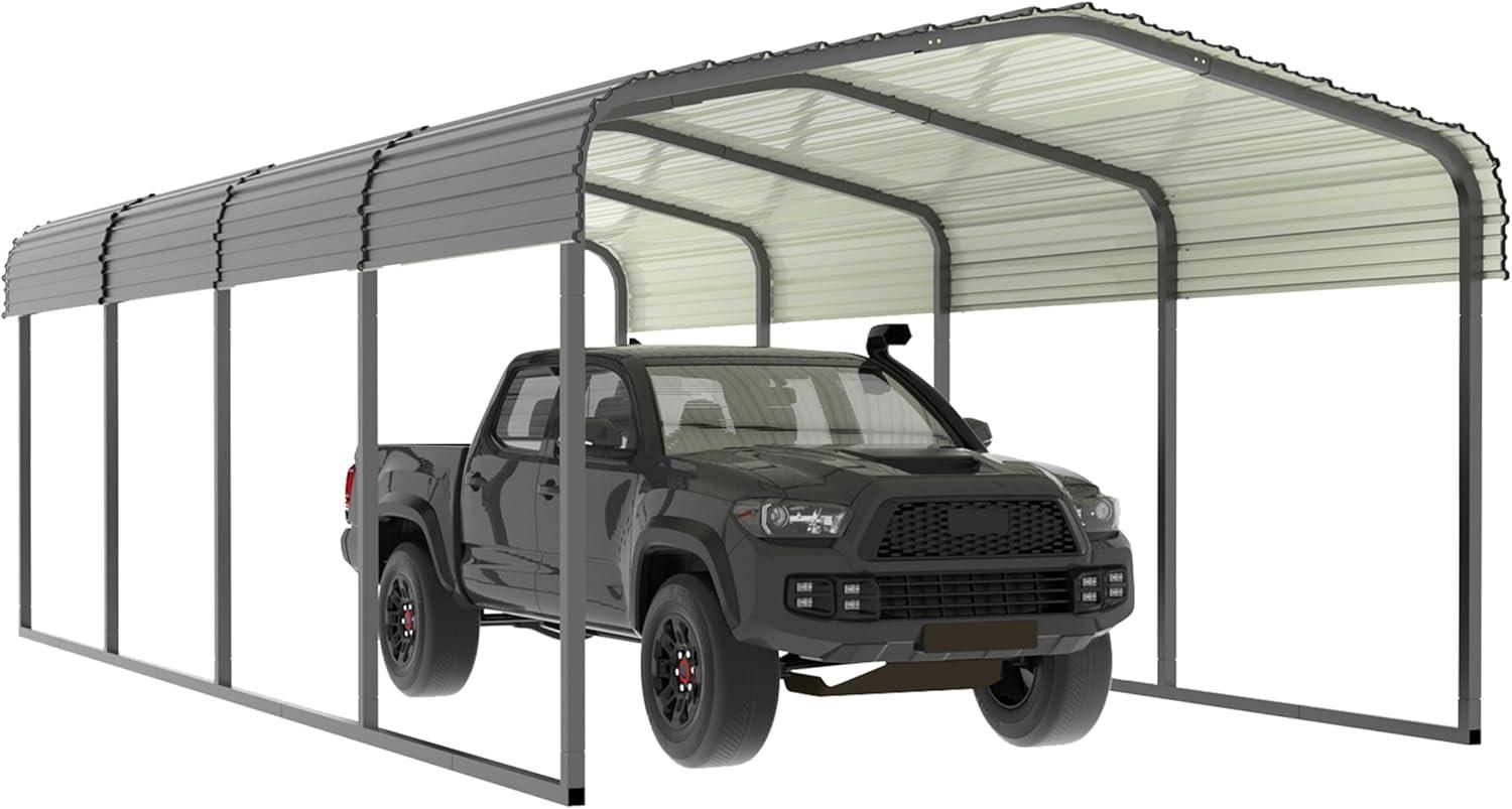 12' x 20' Gray Heavy Duty Metal Carport Canopy