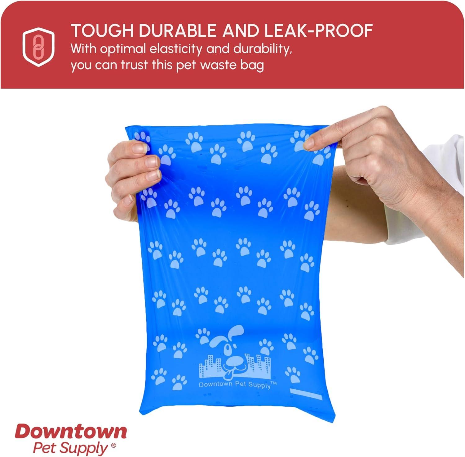 Downtown Pet Supply Poop Bags for Dogs with Dispenser, 220 Count - Leak-Proof Dog Waste Bags and Bone-Shaped Dog Poop Bags Holder for Leash - Rainbow with Paw Prints, 12.5" x 8.5"