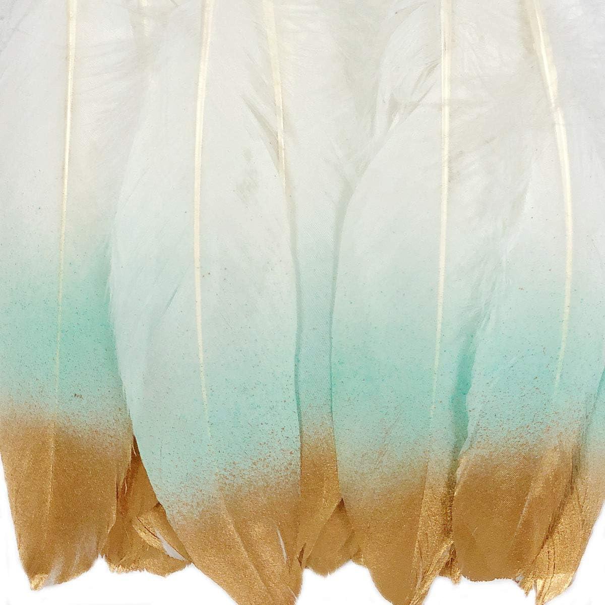 Teal and Gold Dipped Real Feathers for Bohemian Decor