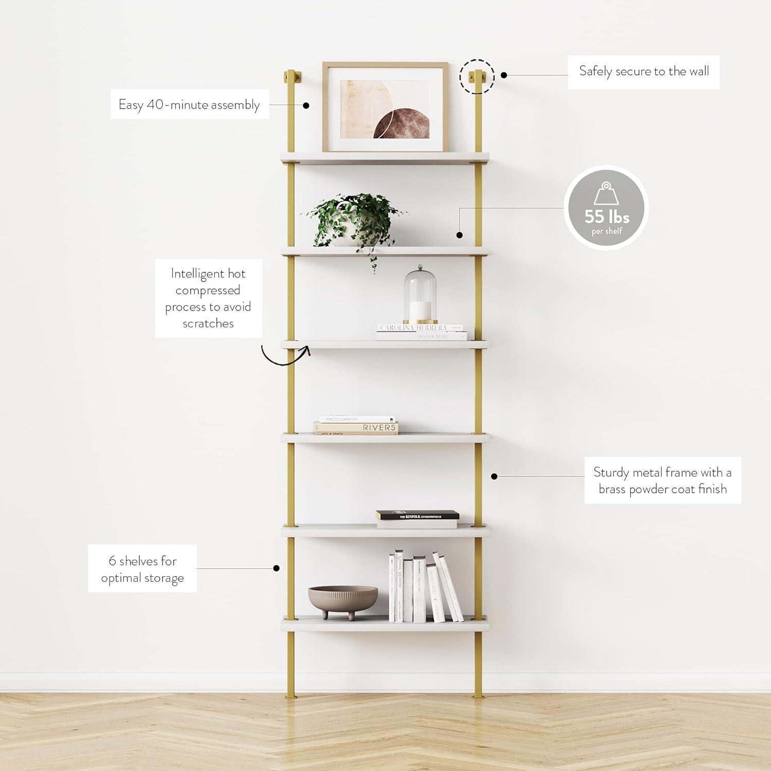 85" Theo 6 Tier Wood Wall Mount Ladder Bookshelf - Nathan James