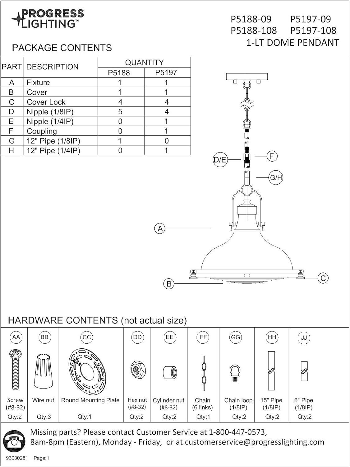 Progress Lighting, Fresnel, 1-Light Pendant, Oil Rubbed Bronze, Prismatic Glass Shade