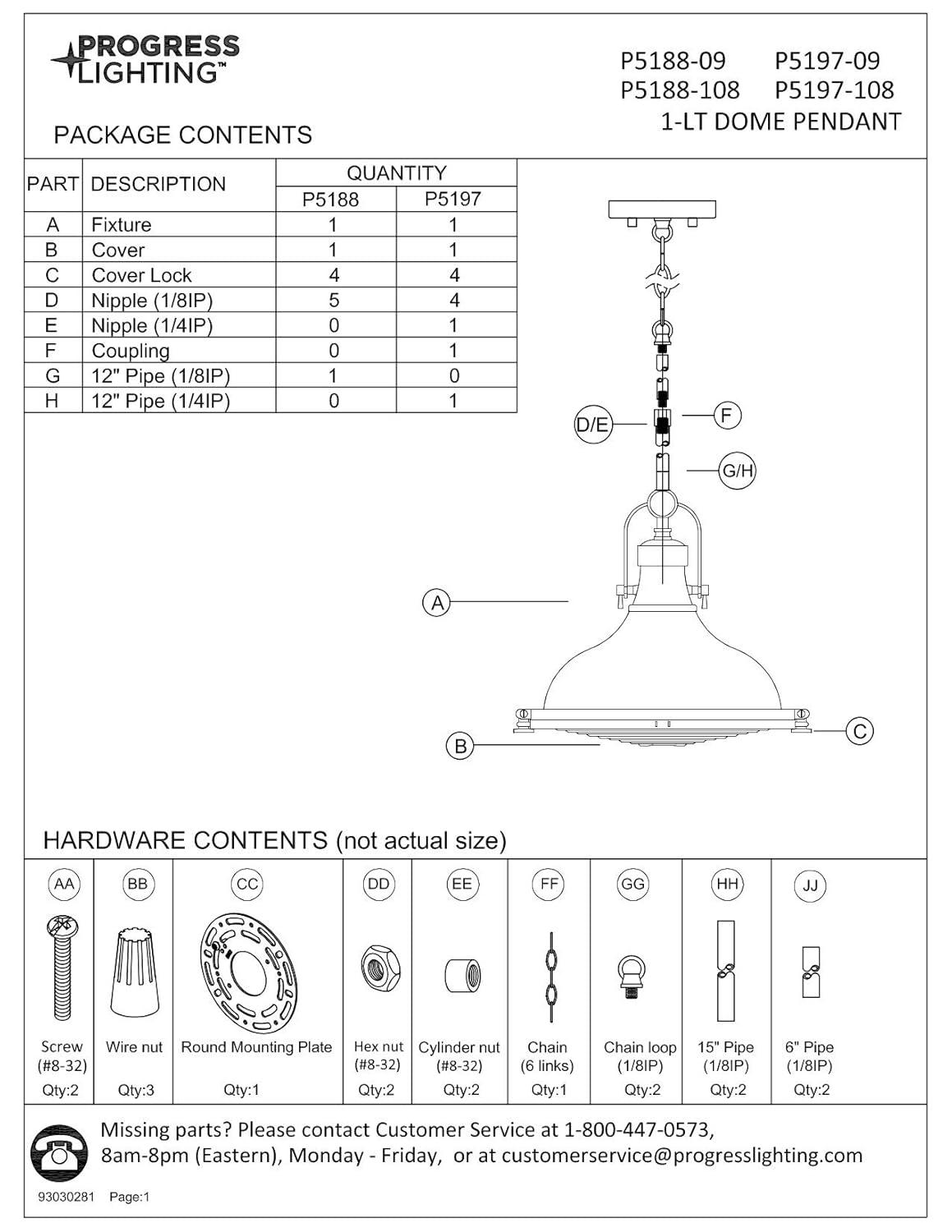 Progress Lighting, Fresnel, 1-Light Pendant, Oil Rubbed Bronze, Prismatic Glass Shade