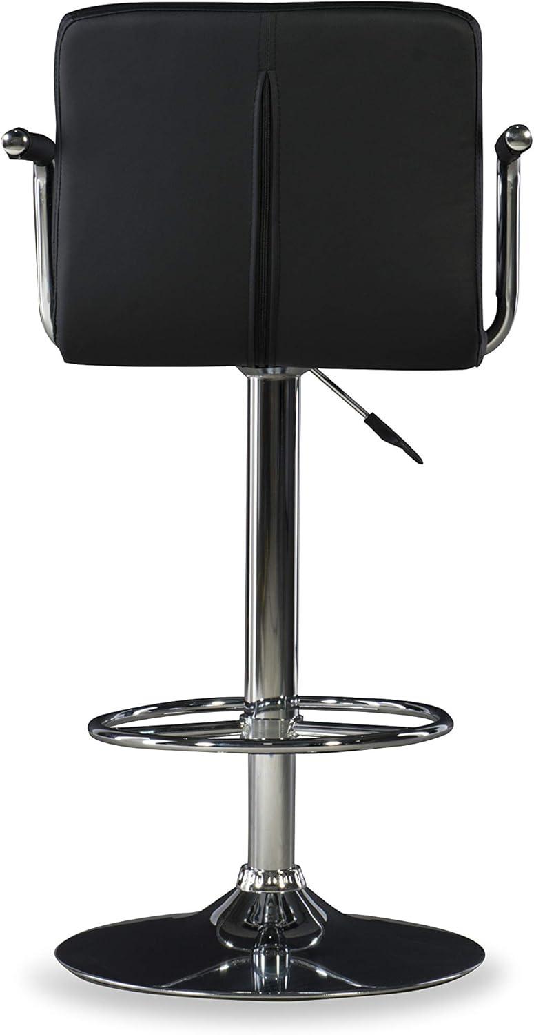 Black Faux Leather Adjustable Swivel Bar Stool with Chrome Base