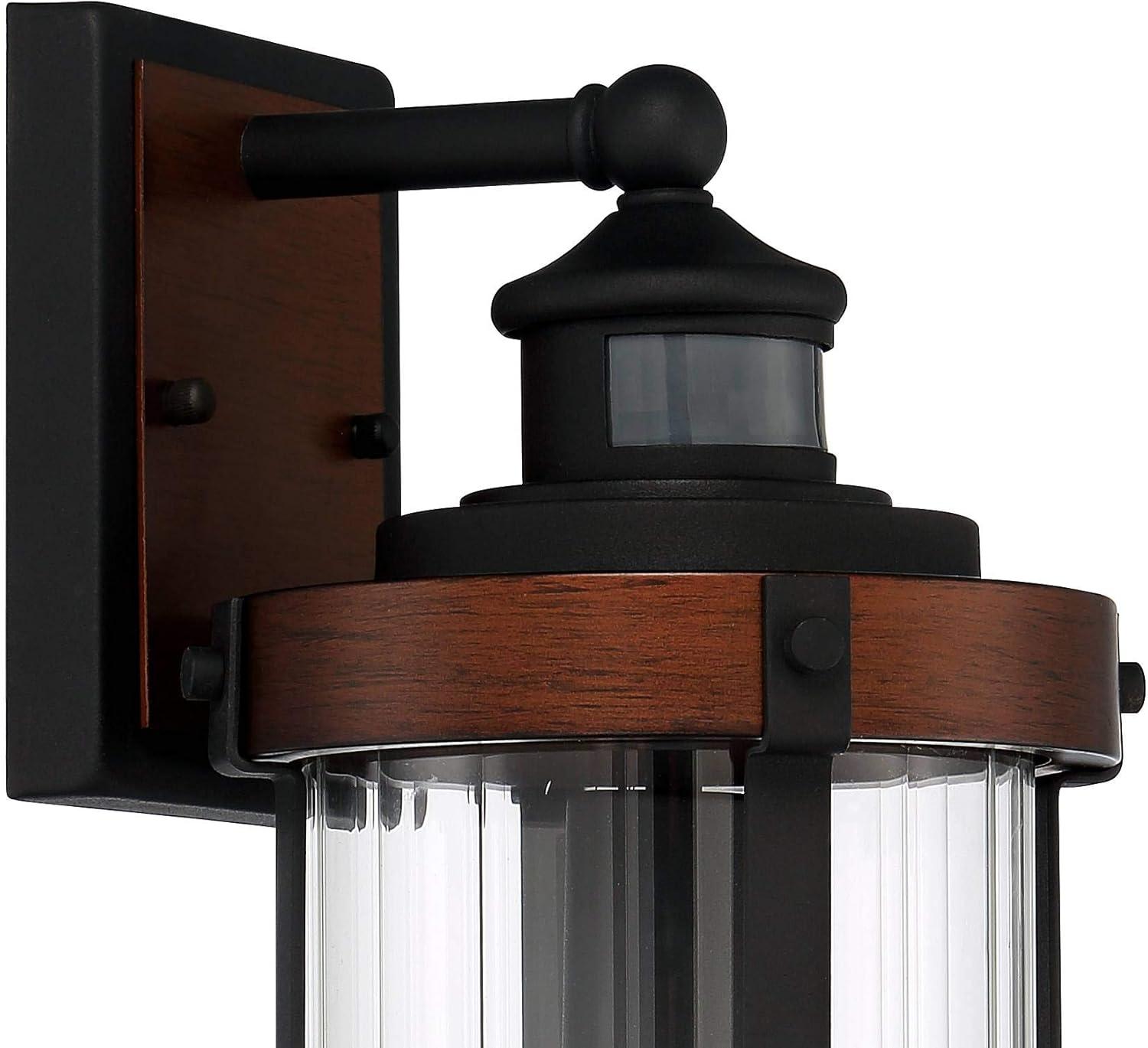 John Timberland Stan Industrial Outdoor Wall Light Fixture Dark Faux Wood Black Motion Sensor 15 1/2" Clear Glass for Post Exterior Barn Deck House