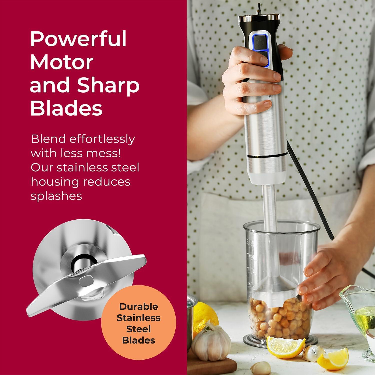 MuellerLiving Hand Immersion Blender - 8 Speed Stainless Steel Electric, Emulsion Blender with Turbo Mode