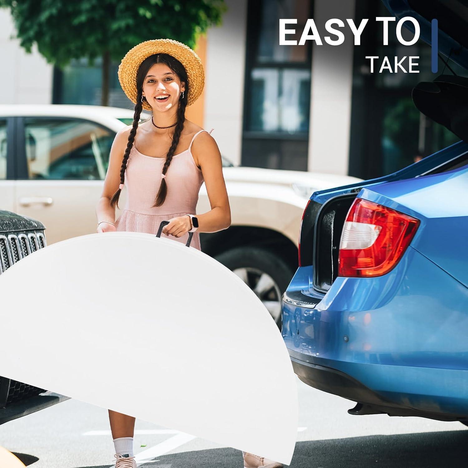 48-Inch White Round Folding Table with Steel Legs