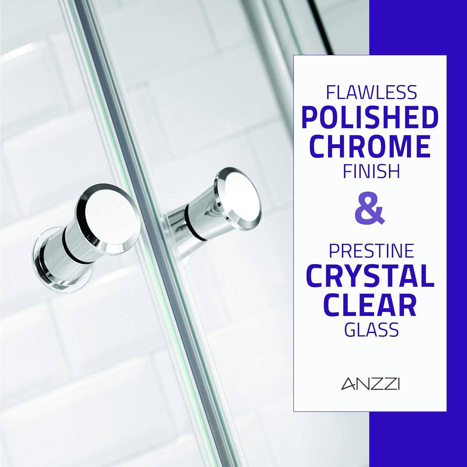 ANZZI Mare Series 35.2'' W 76'' H Framed Round Reversible Shower Enclosure SD-AZ050-01CH