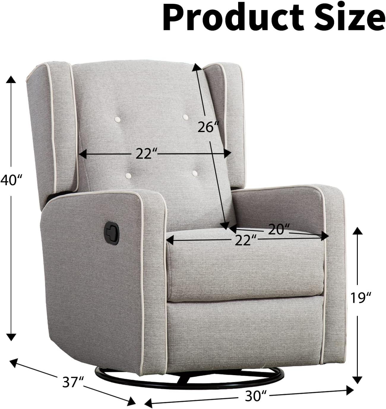 Bonzy Home Swivel Rocker Recliner Chair, Manual Reclining Chair, Single Seat Reclining Chair, Gray