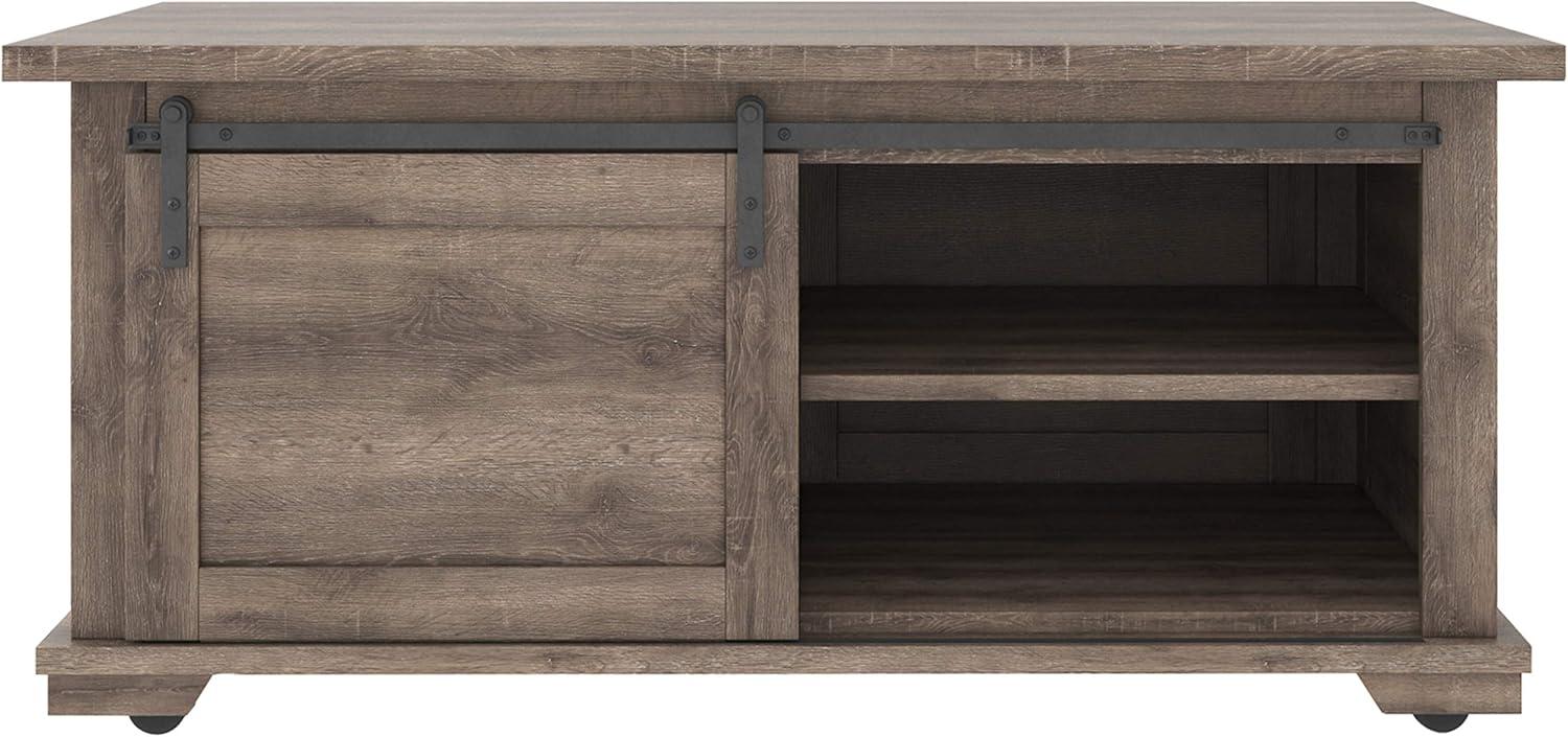 Contemporary Two-Tone Sliding Barn Door Coffee Table with Storage