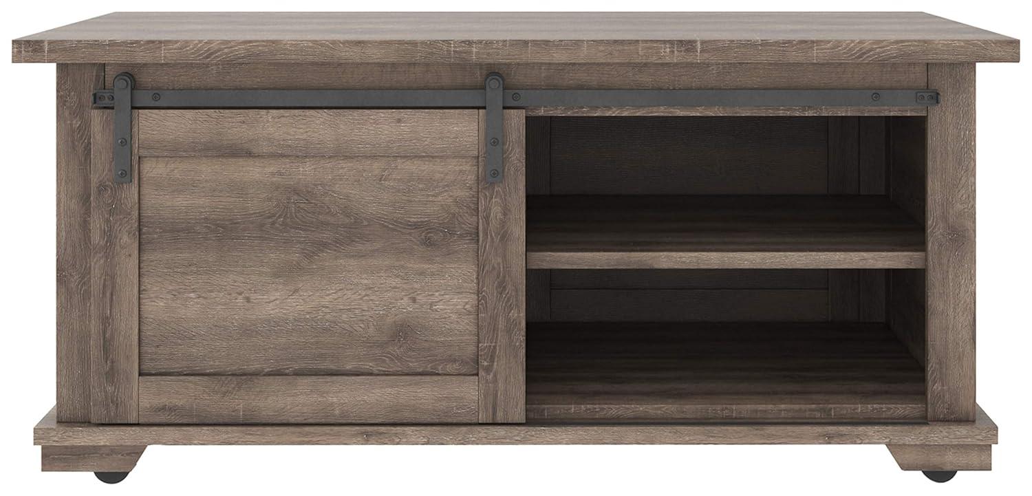 Contemporary Two-Tone Sliding Barn Door Coffee Table with Storage
