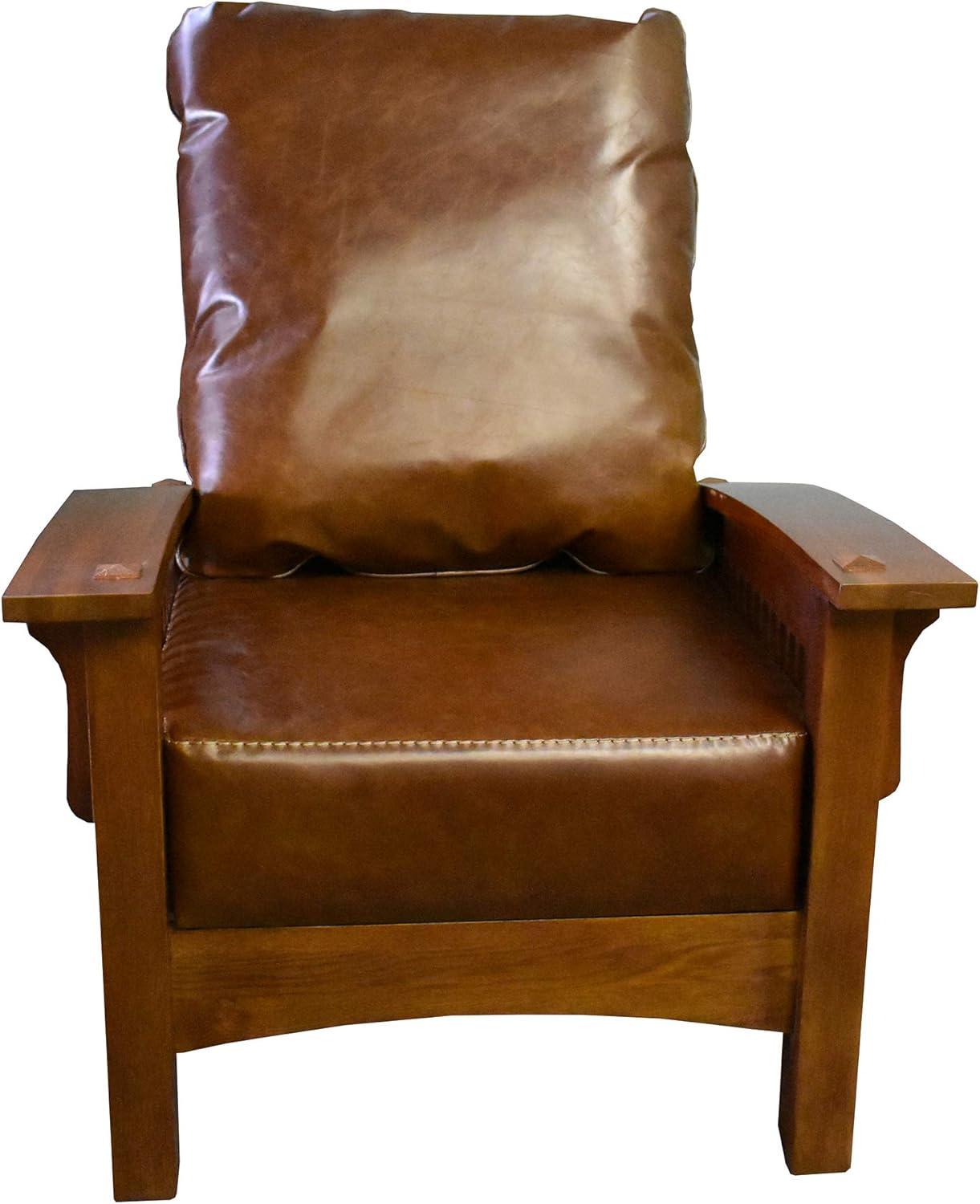 Pemberly Row Contemporary Leather Morris Chair in Reddish Brown