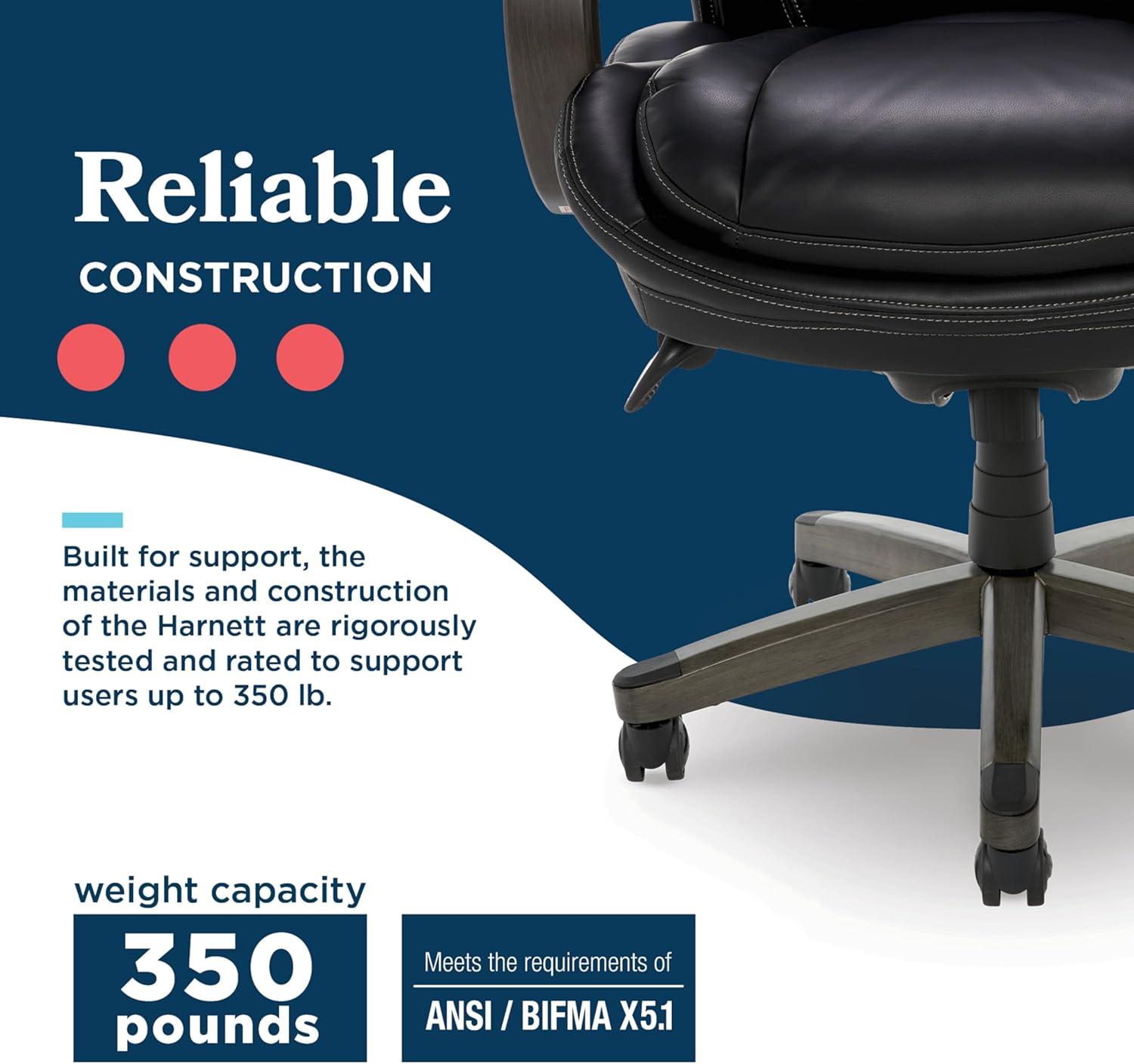 La-Z-Boy La-Z-Boy Harnett Big and Tall Executive Office Chair, Ergonomic High-Back Chair with Solid Wood Arms, ComfortCore with Memory Foam Cushions, Bonded Leather