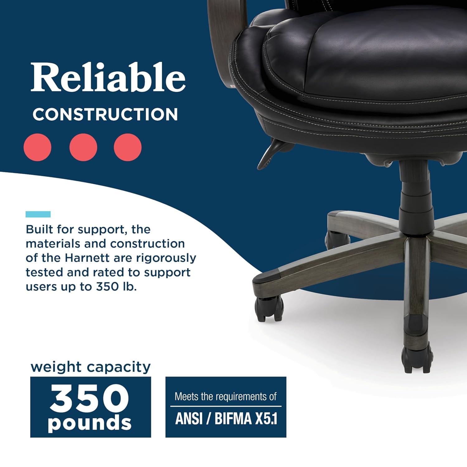 La-Z-Boy La-Z-Boy Harnett Big and Tall Executive Office Chair, Ergonomic High-Back Chair with Solid Wood Arms, ComfortCore with Memory Foam Cushions, Bonded Leather