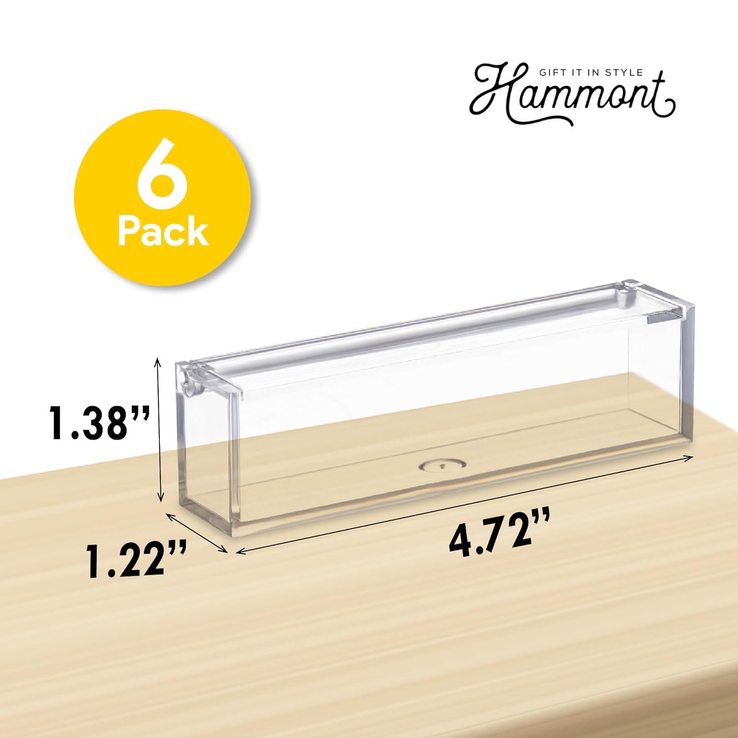 Hammont Clear Acrylic Box with Hinged Lid – Small Plastic Organizer for Office, Desk, Makeup, Crafts, Cotton Balls, Jewelry & More | 5"x1"x1.5" (6 Pack)
