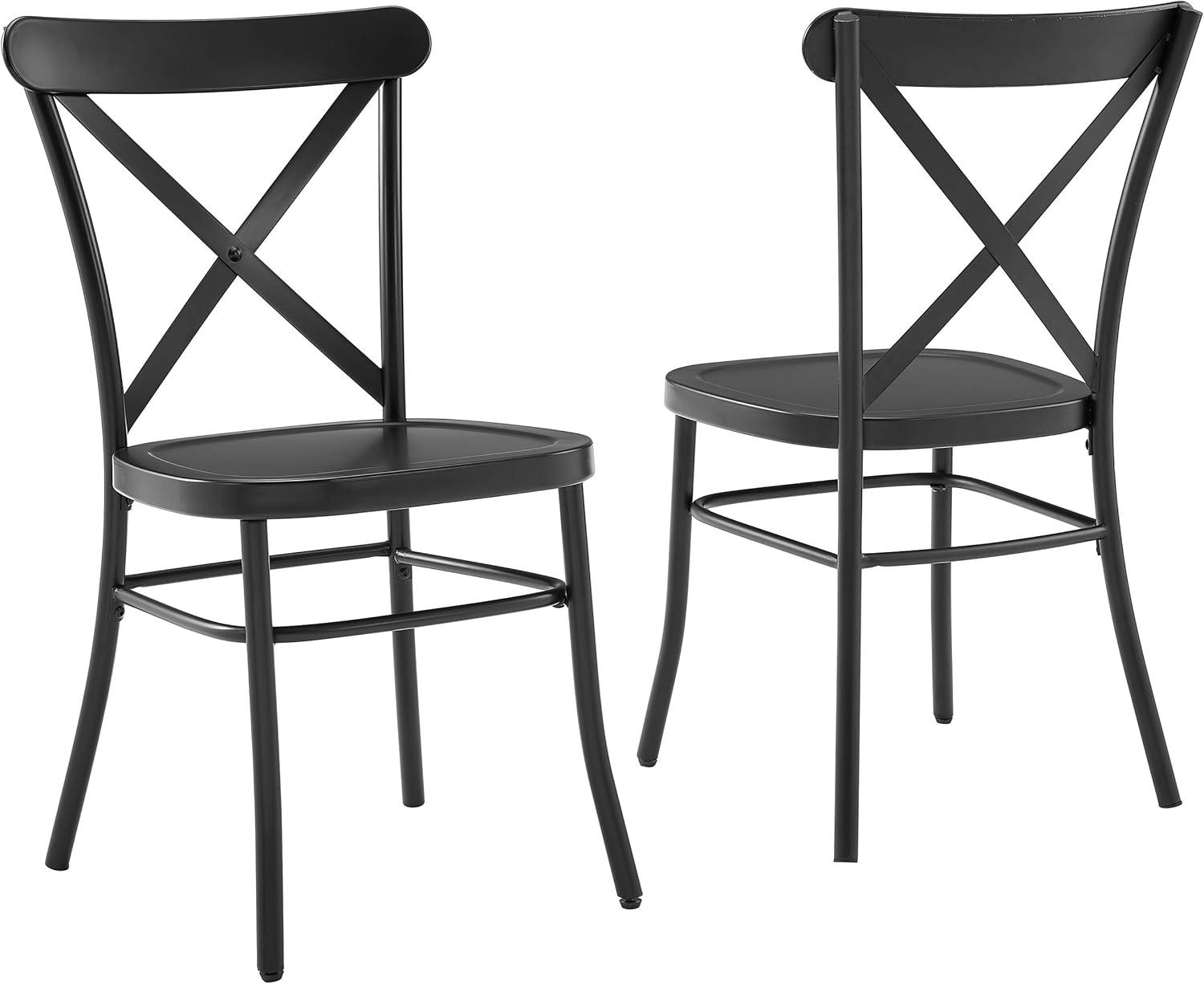 Set of 2 Camille Dining Chair Matte Black - Crosley: French Industrial Style, Steel Construction, X-Back Design