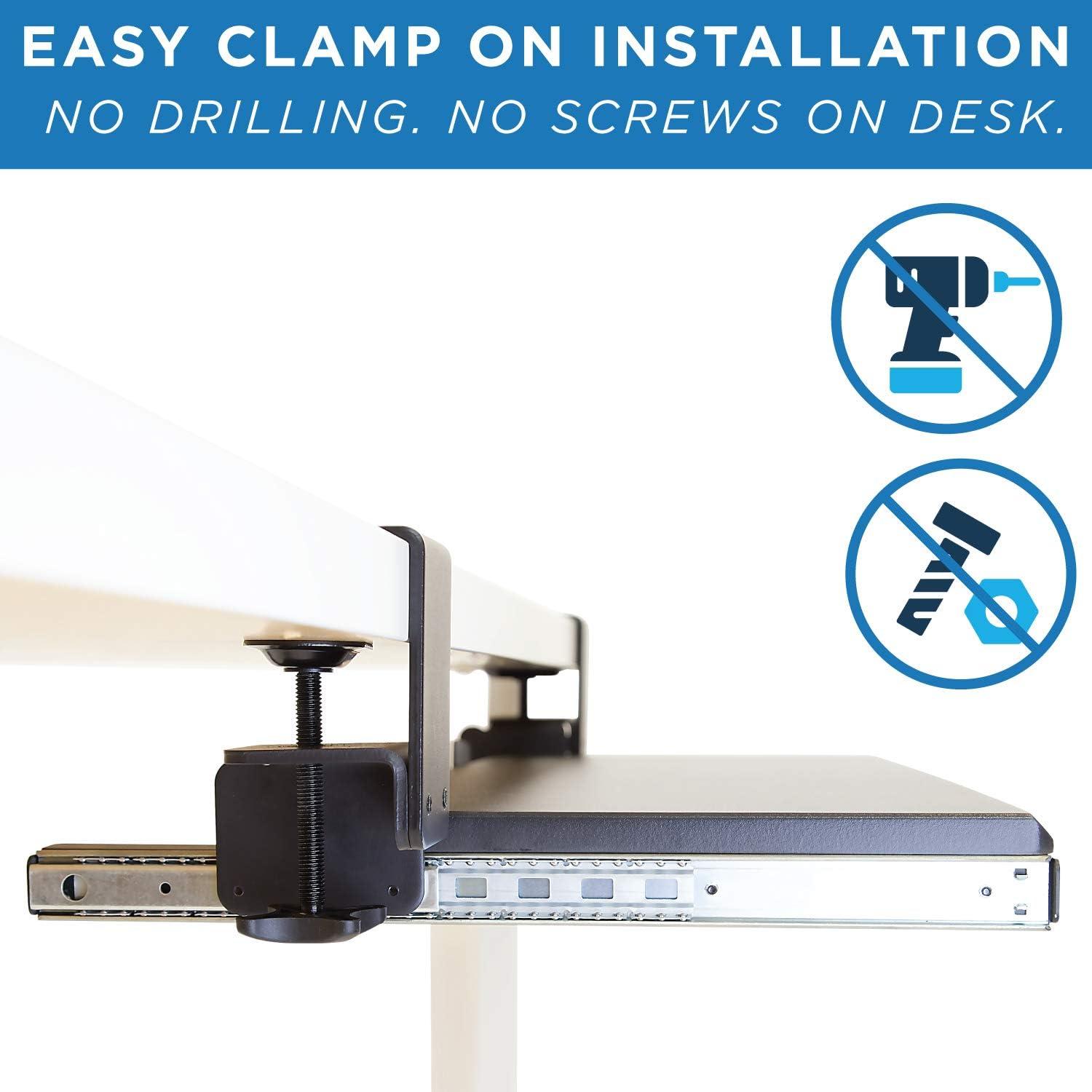 Mount-It! Clamp Keyboard Tray - Ergonomic Under Desk Pull Out Keyboard and Mouse Platform with No-Drill Easy Installation - 27 Inch Wide