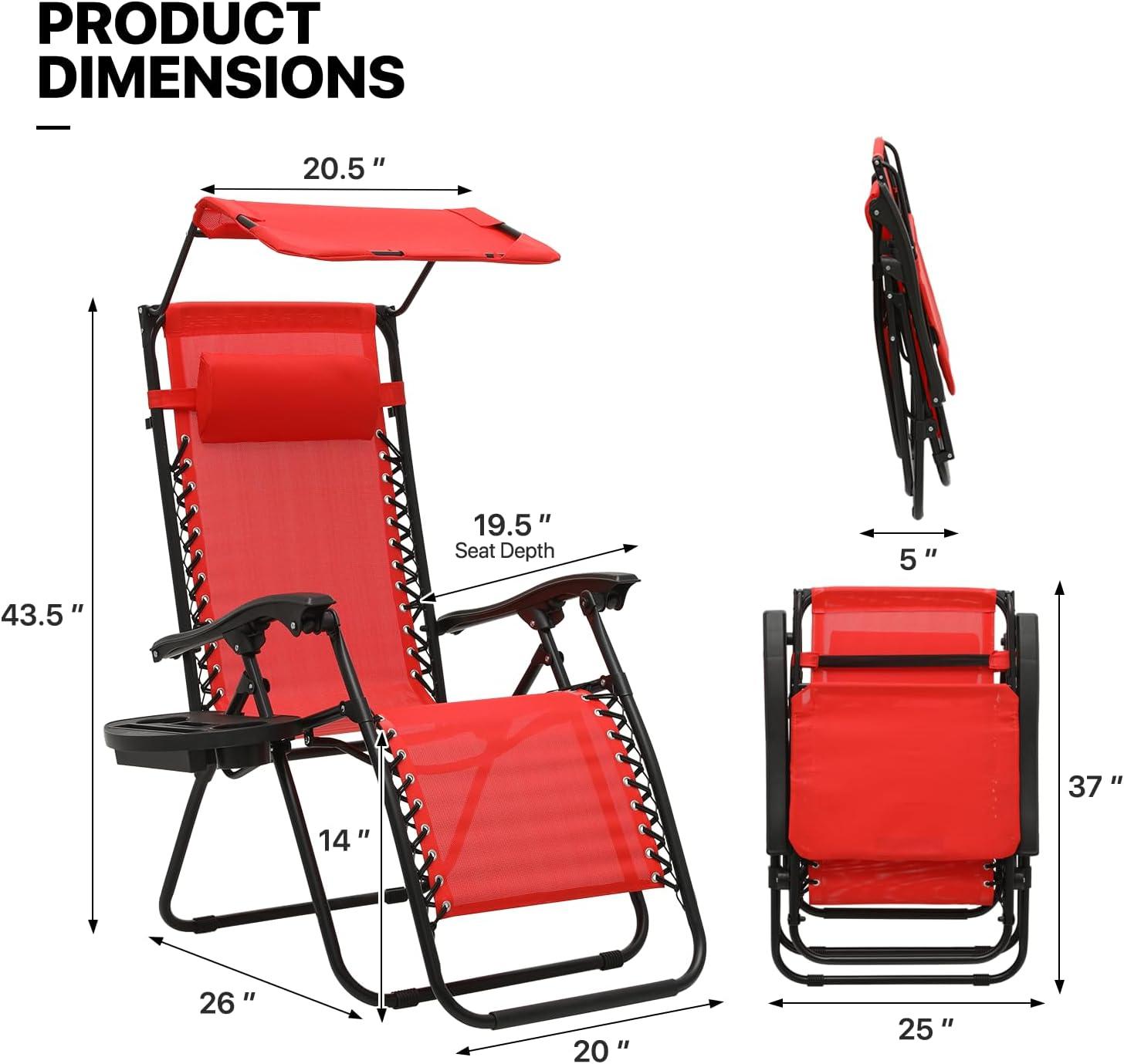 Red Zero Gravity Outdoor Lounger Set with Canopy and Cushions