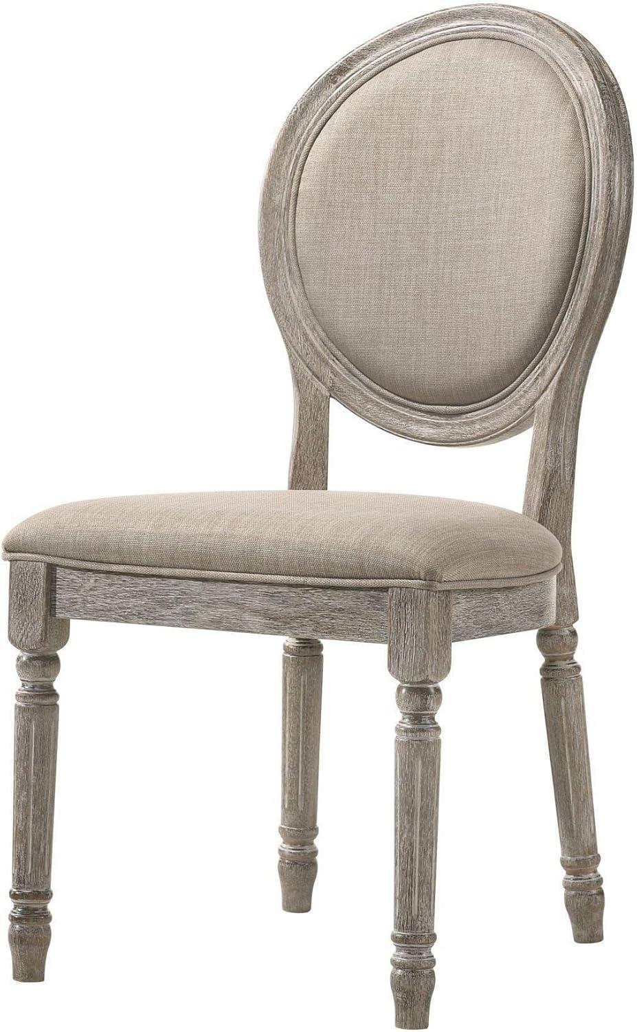 Beige Upholstered Wood Side Chair with Oval Back