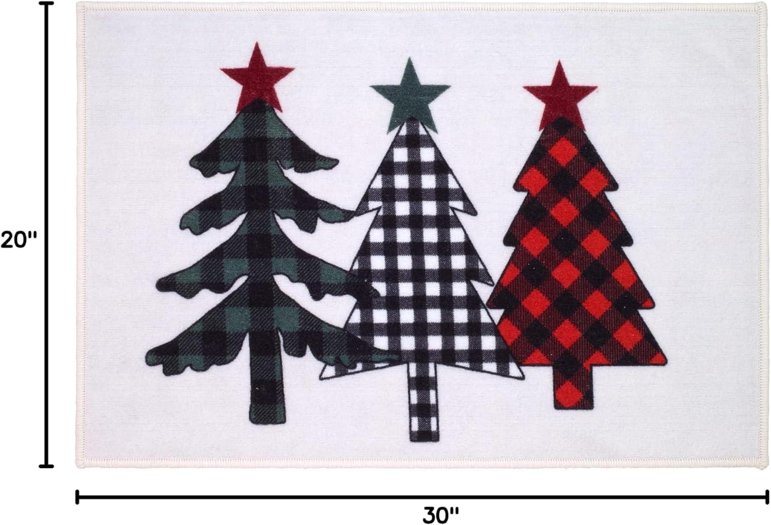 Holiday Plaid Christmas Tree Cotton Bath Rug with Non-Slip Backing