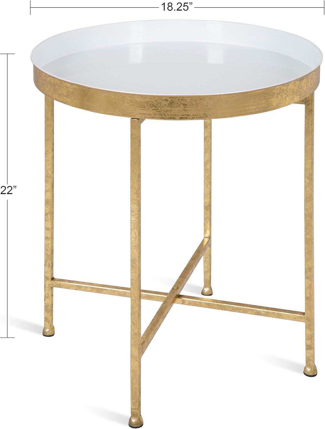 Celia Round White and Gold Metal Mirrored Side Table, 21"