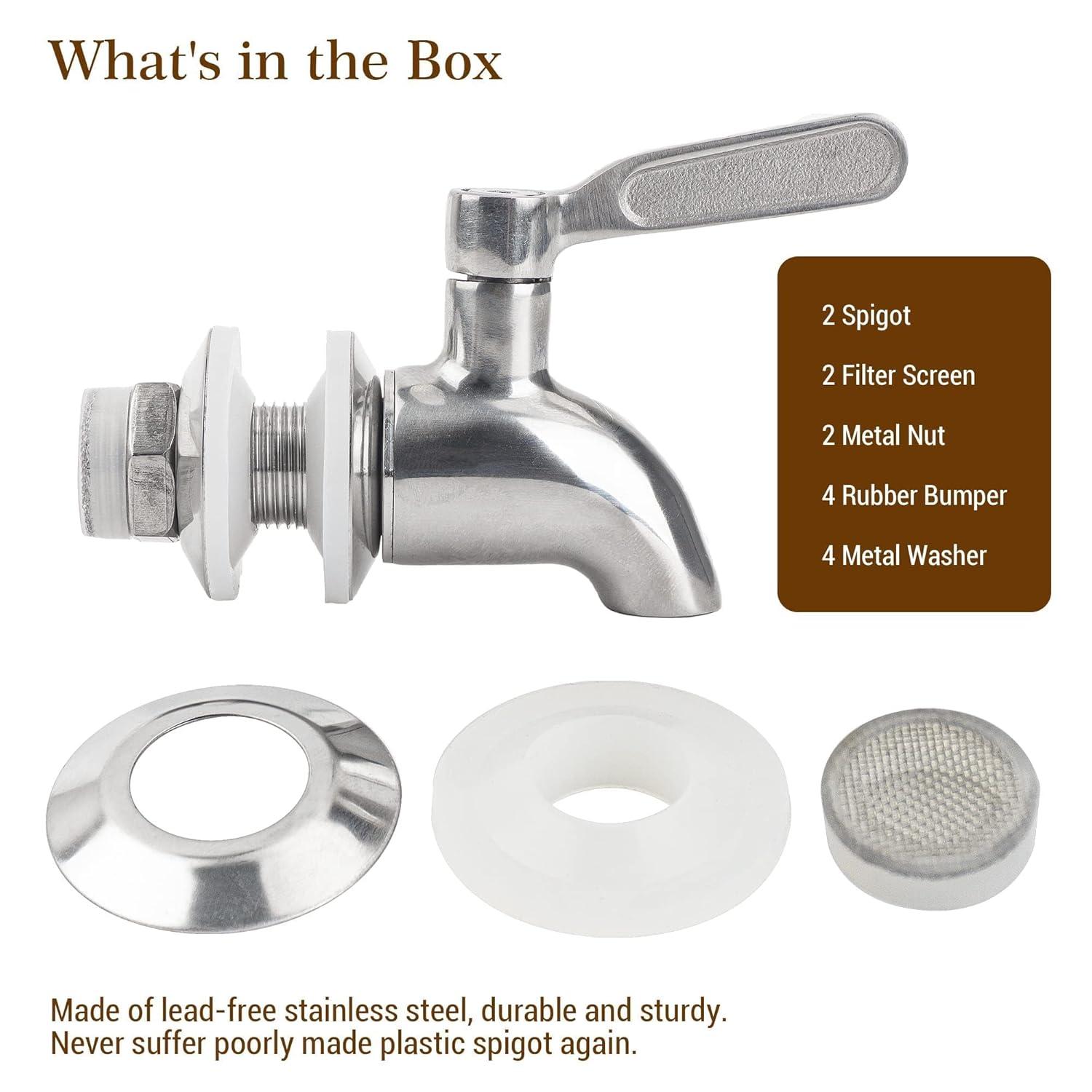 Polished Stainless Steel Beverage Dispenser Replacement Spigot Set