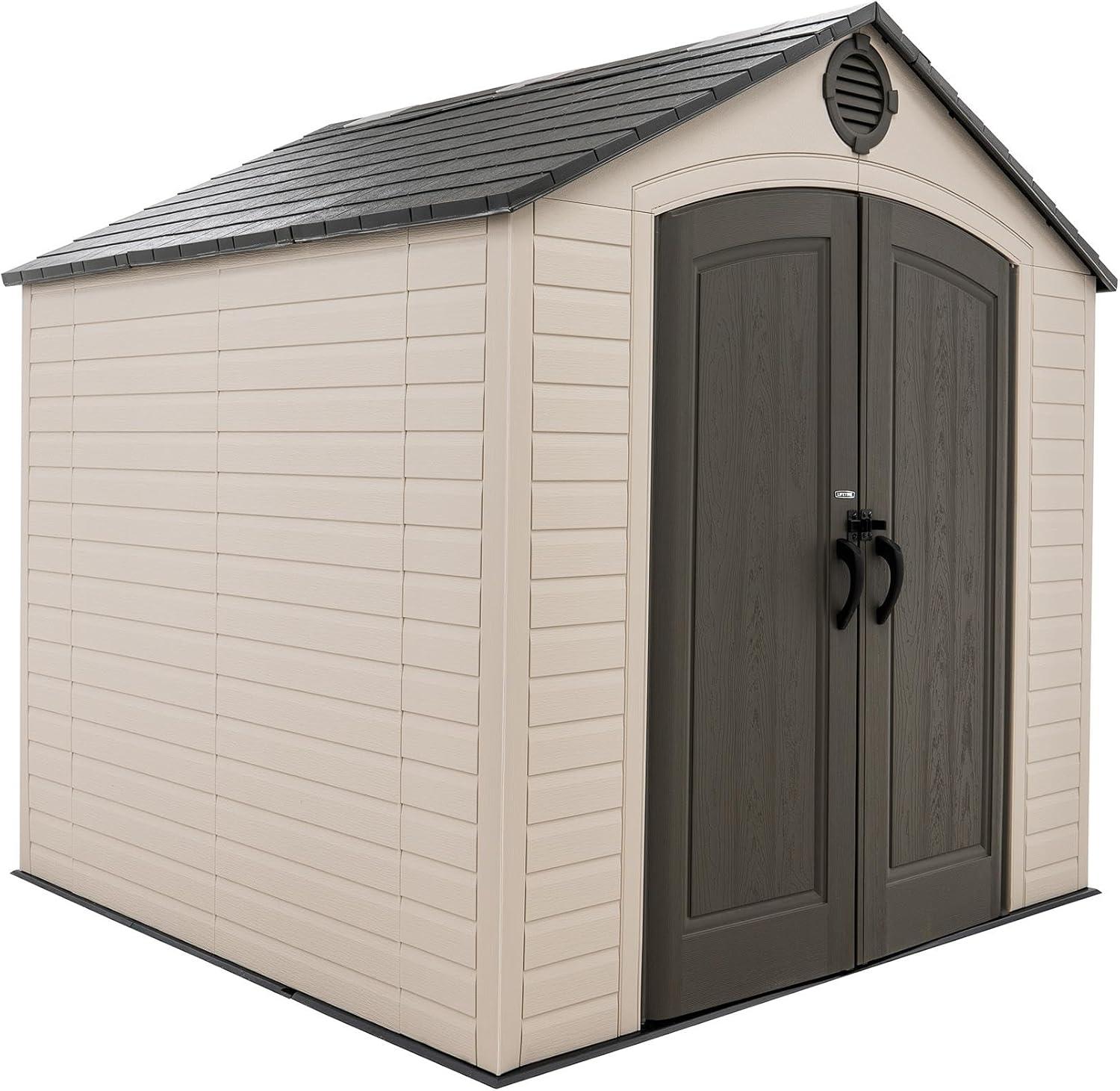 Gray Resin Double Door Storage Shed with Shelving